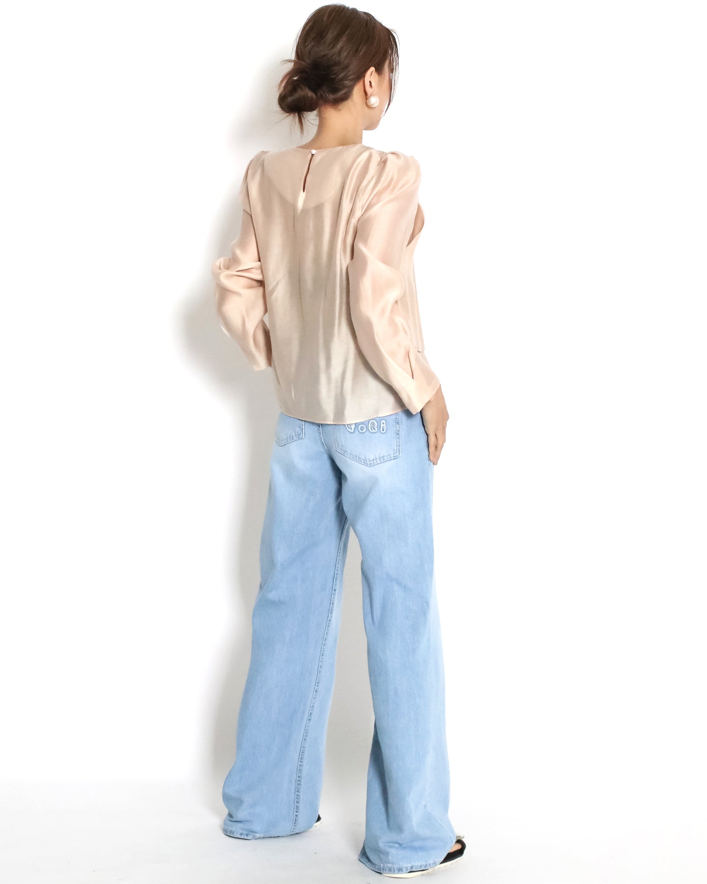 nude pink organza sheer slip layer front top