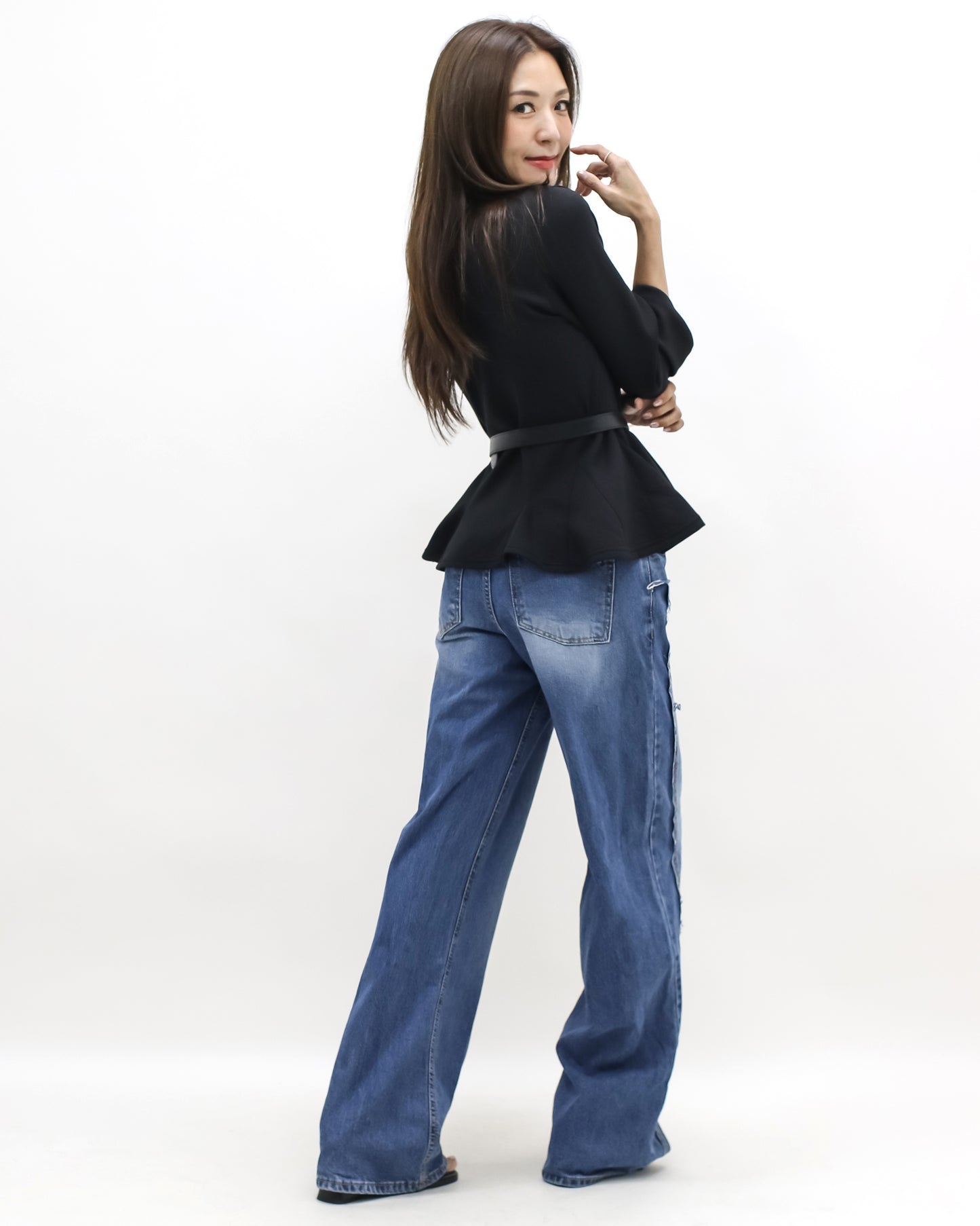 black sweat flare top