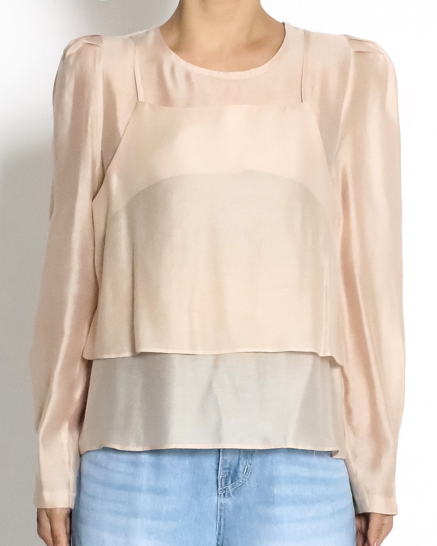 nude pink organza sheer slip layer front top