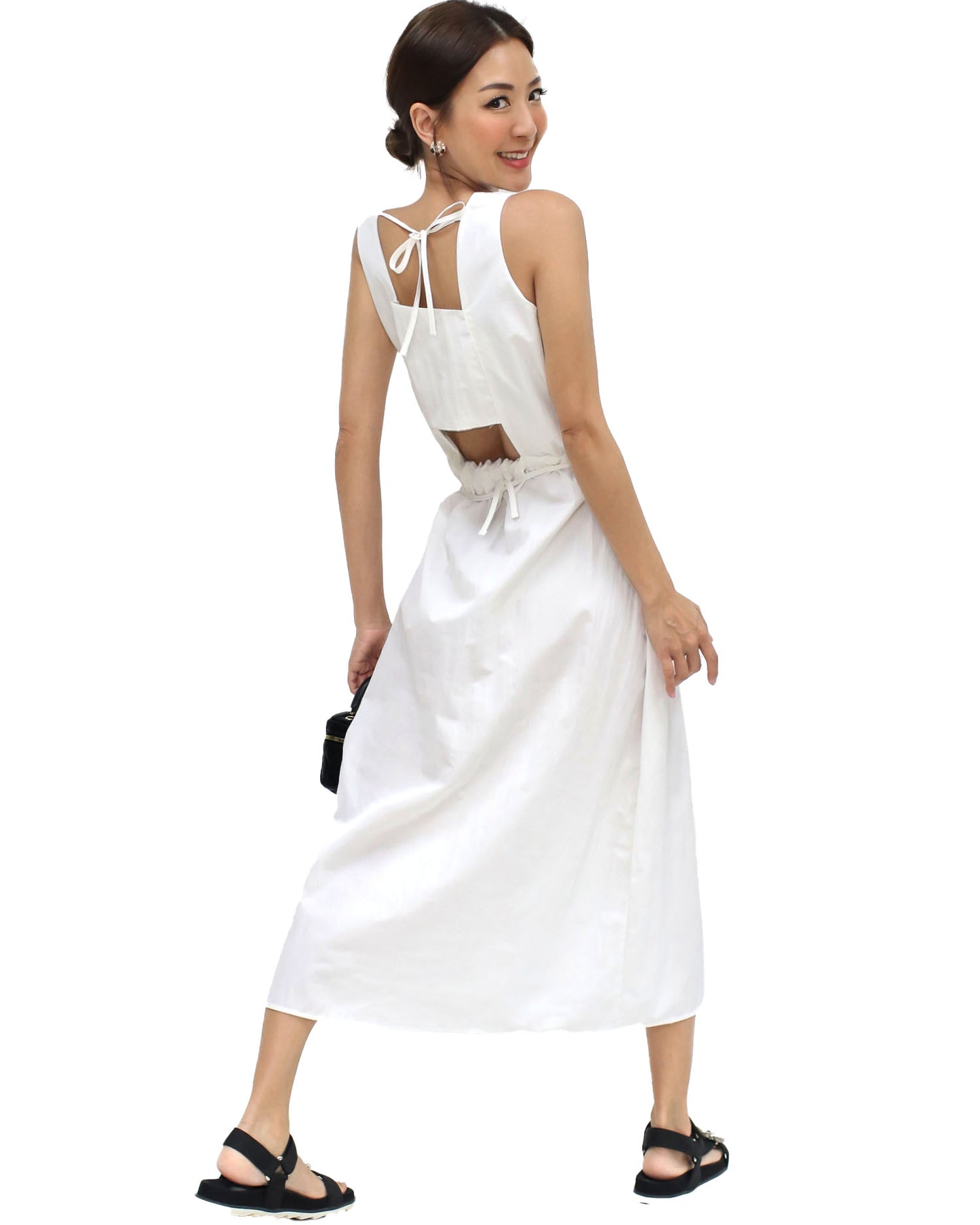 ivory cutout back midi shirt dress *pre-order*