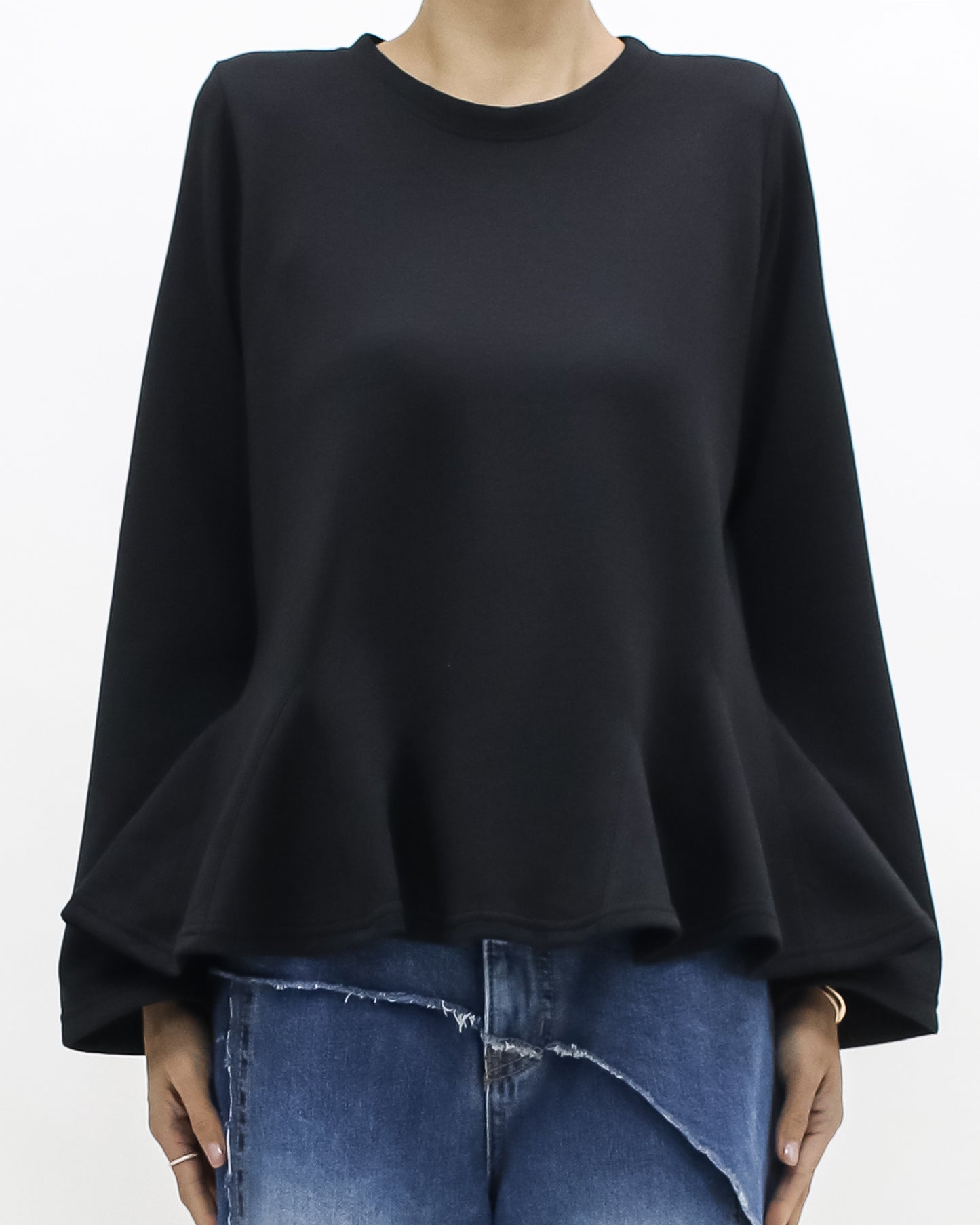 black sweat flare top
