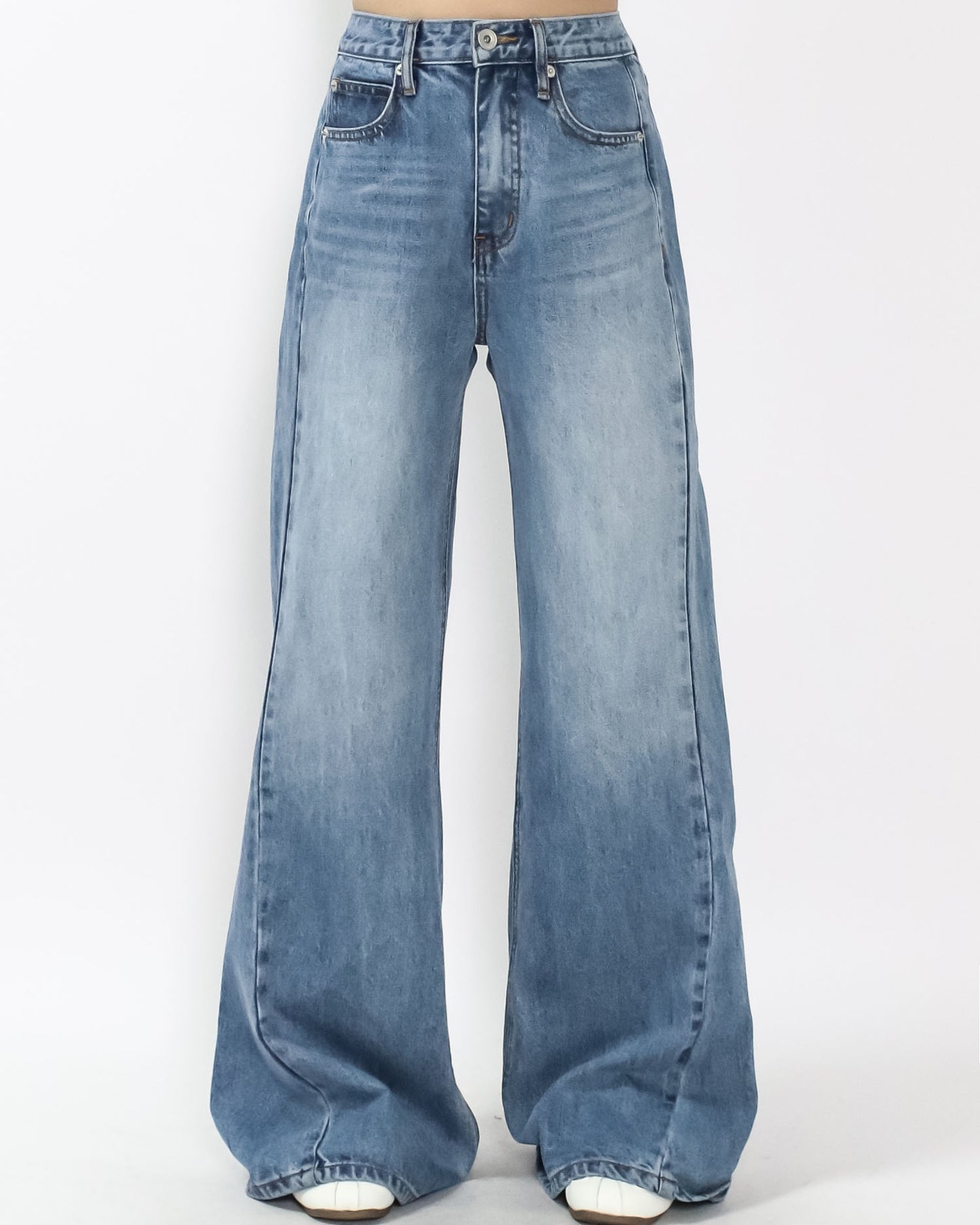 washed blue denim straight leg jeans *pre-order*