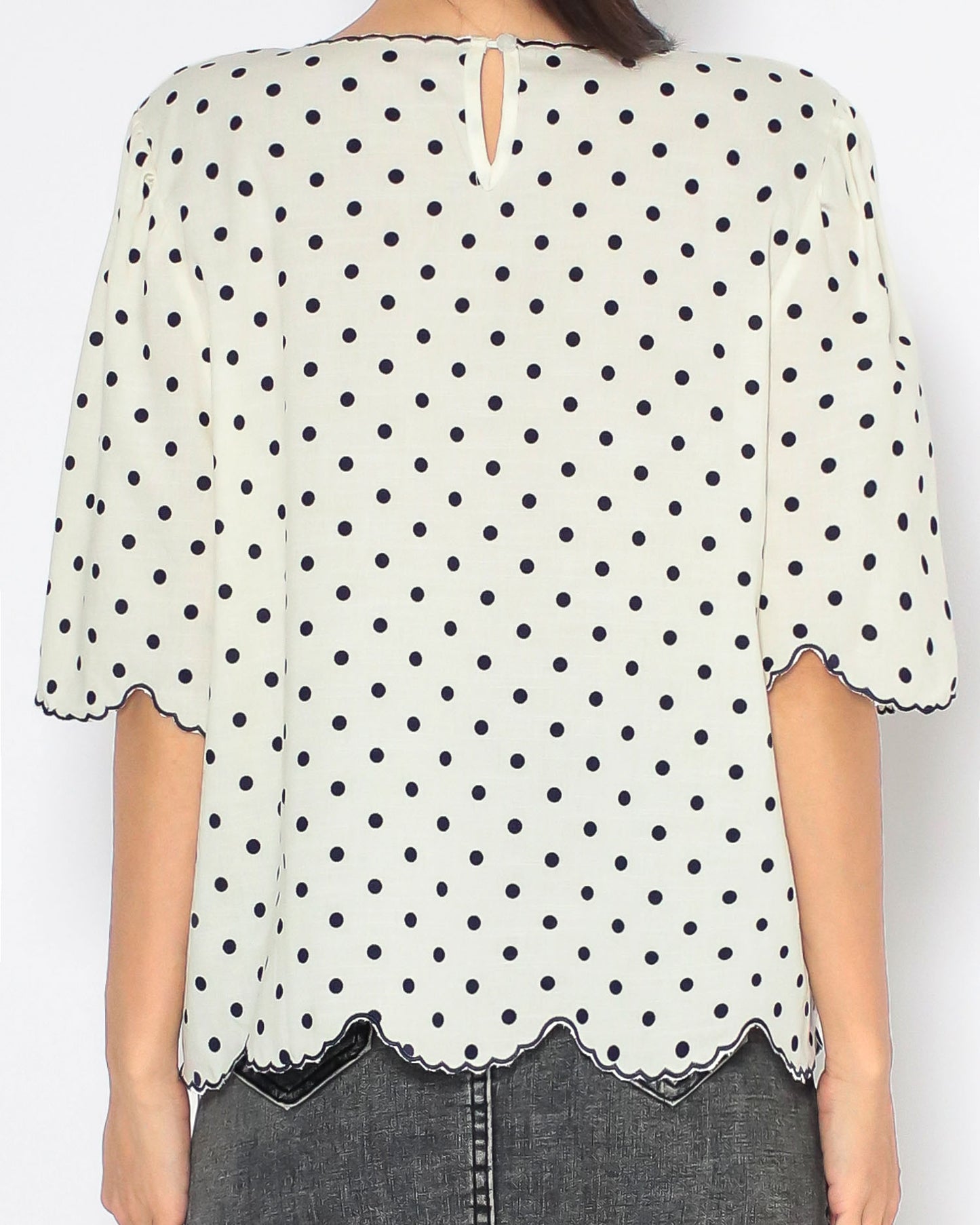 beige polka dots scallop hem shirt top *pre-order*