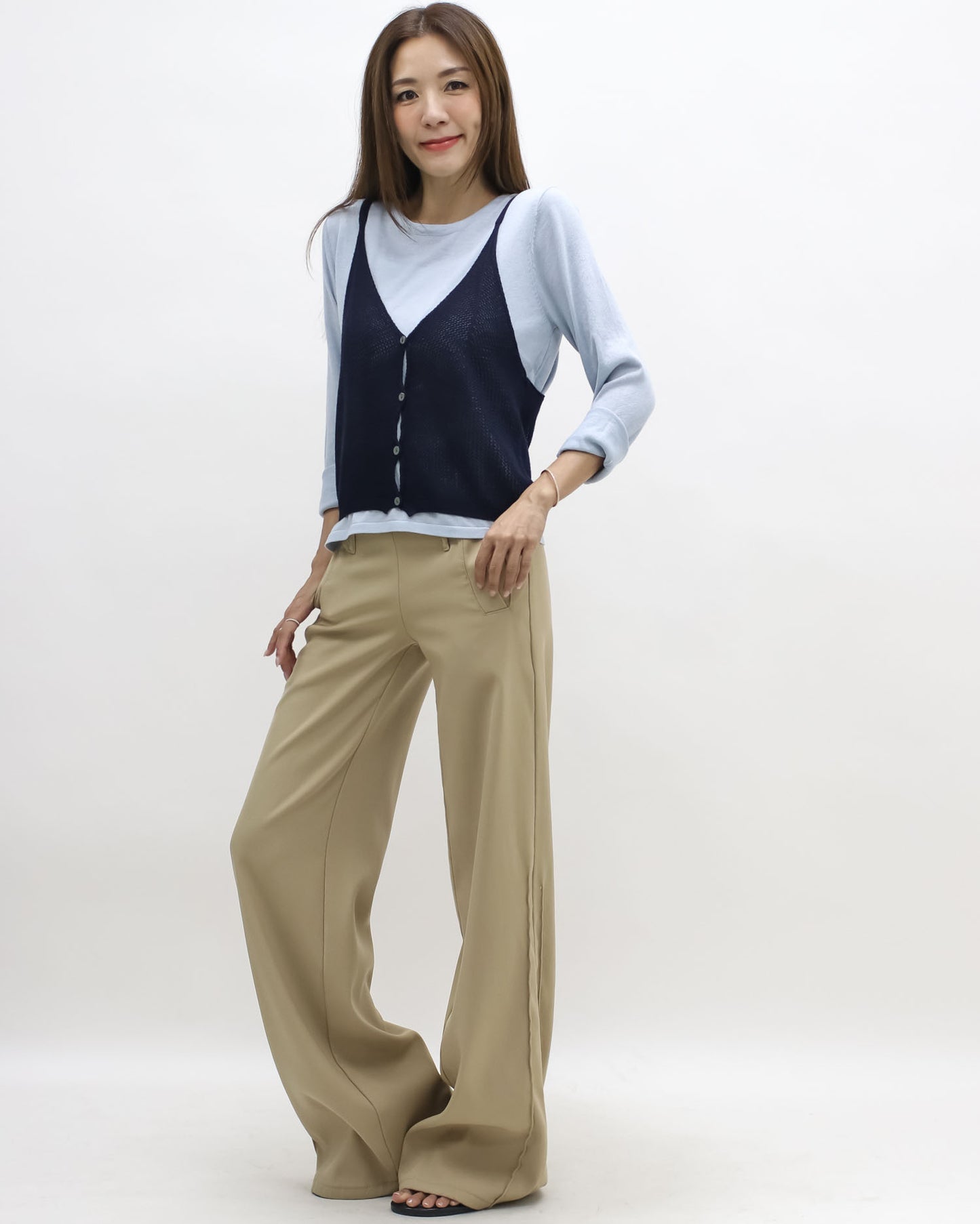 blue & navy slip knitted set top
