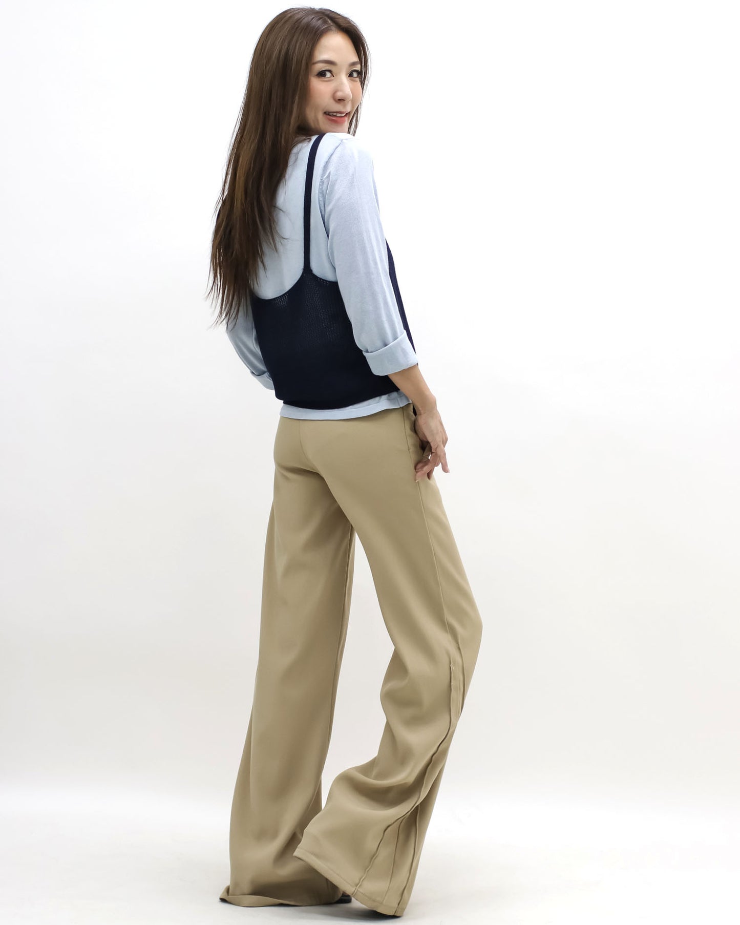 blue & navy slip knitted set top