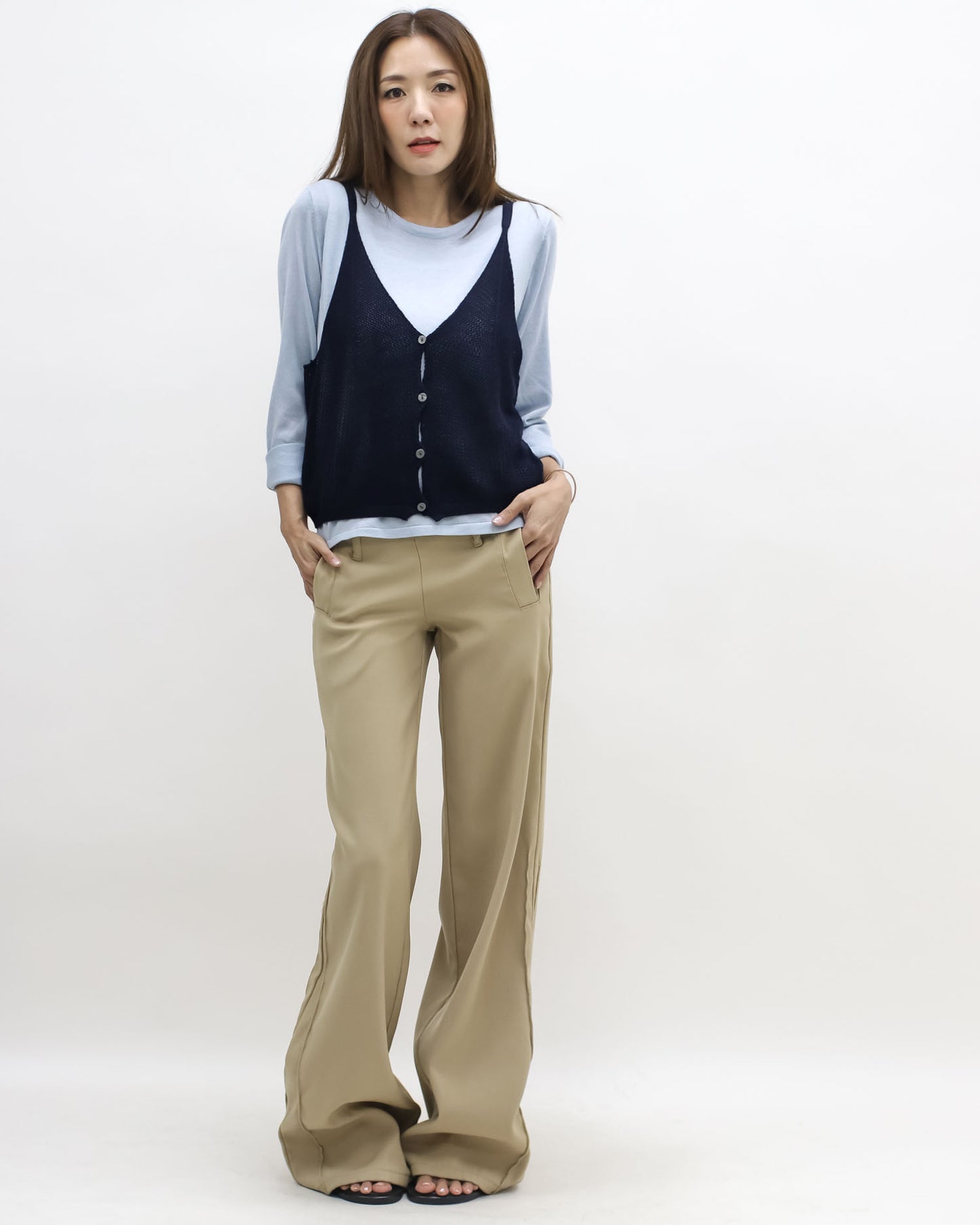 blue & navy slip knitted set top