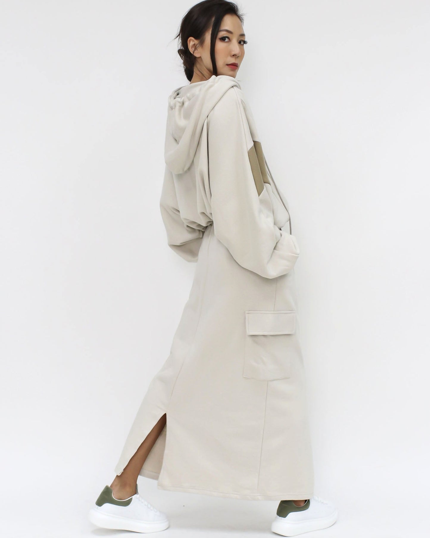 ivory & beige sweat hoodie jacket & skirt set