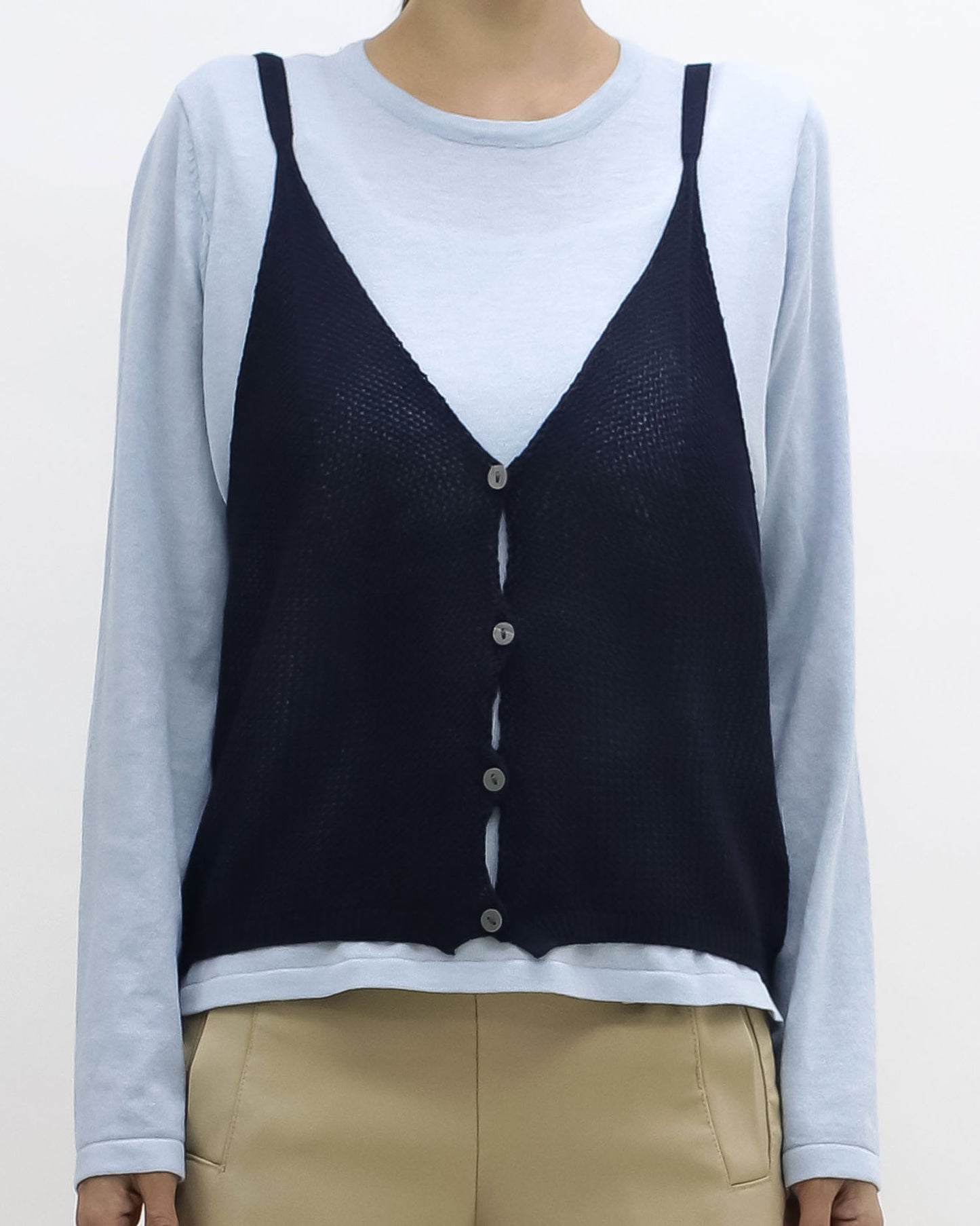 blue & navy slip knitted set top