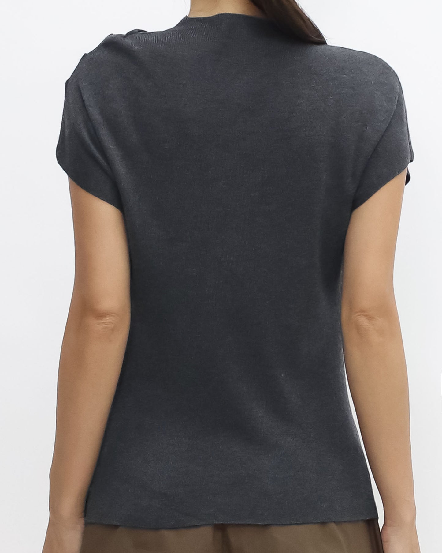 charcoal grey ruched high neck soft knitted top