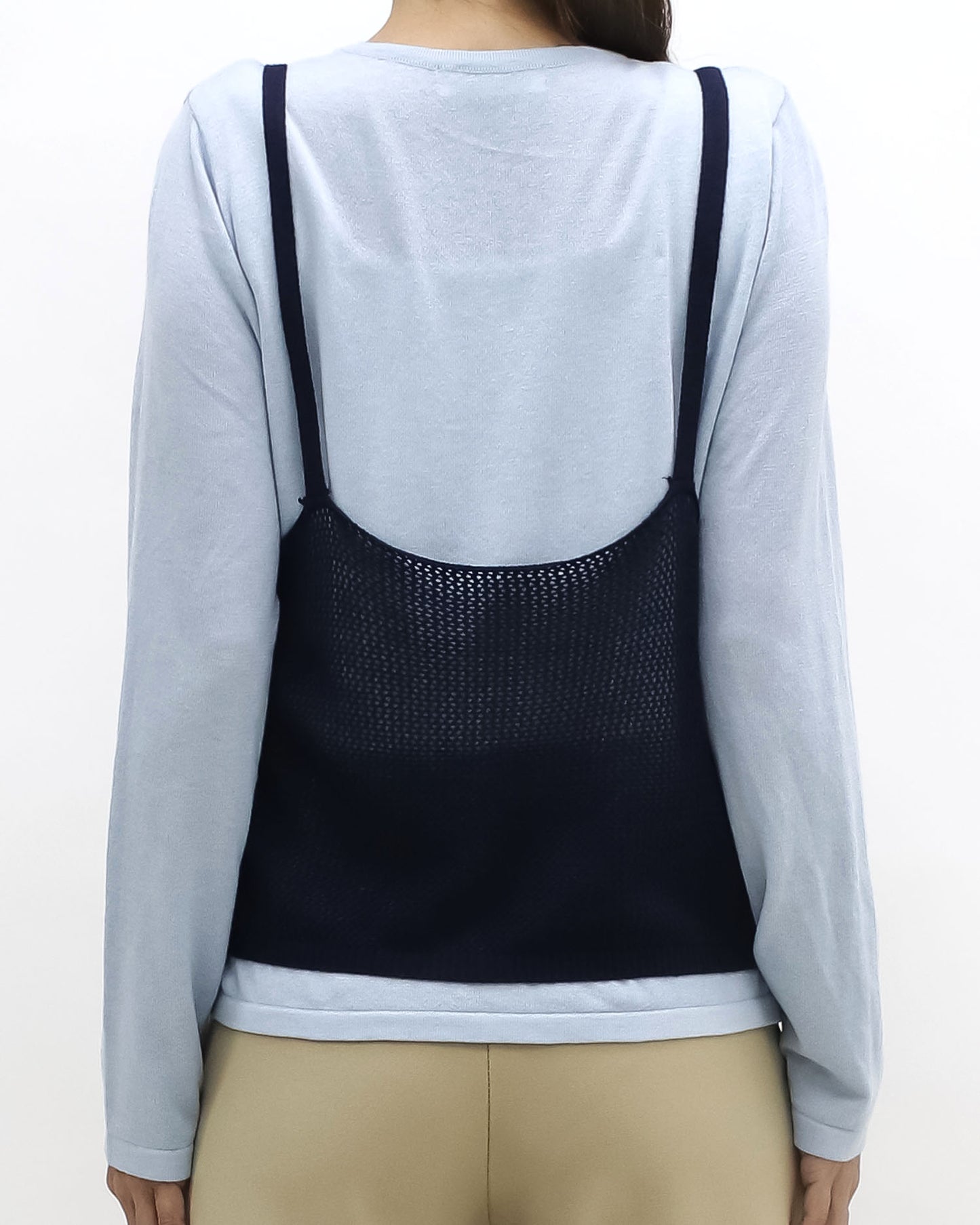 blue & navy slip knitted set top