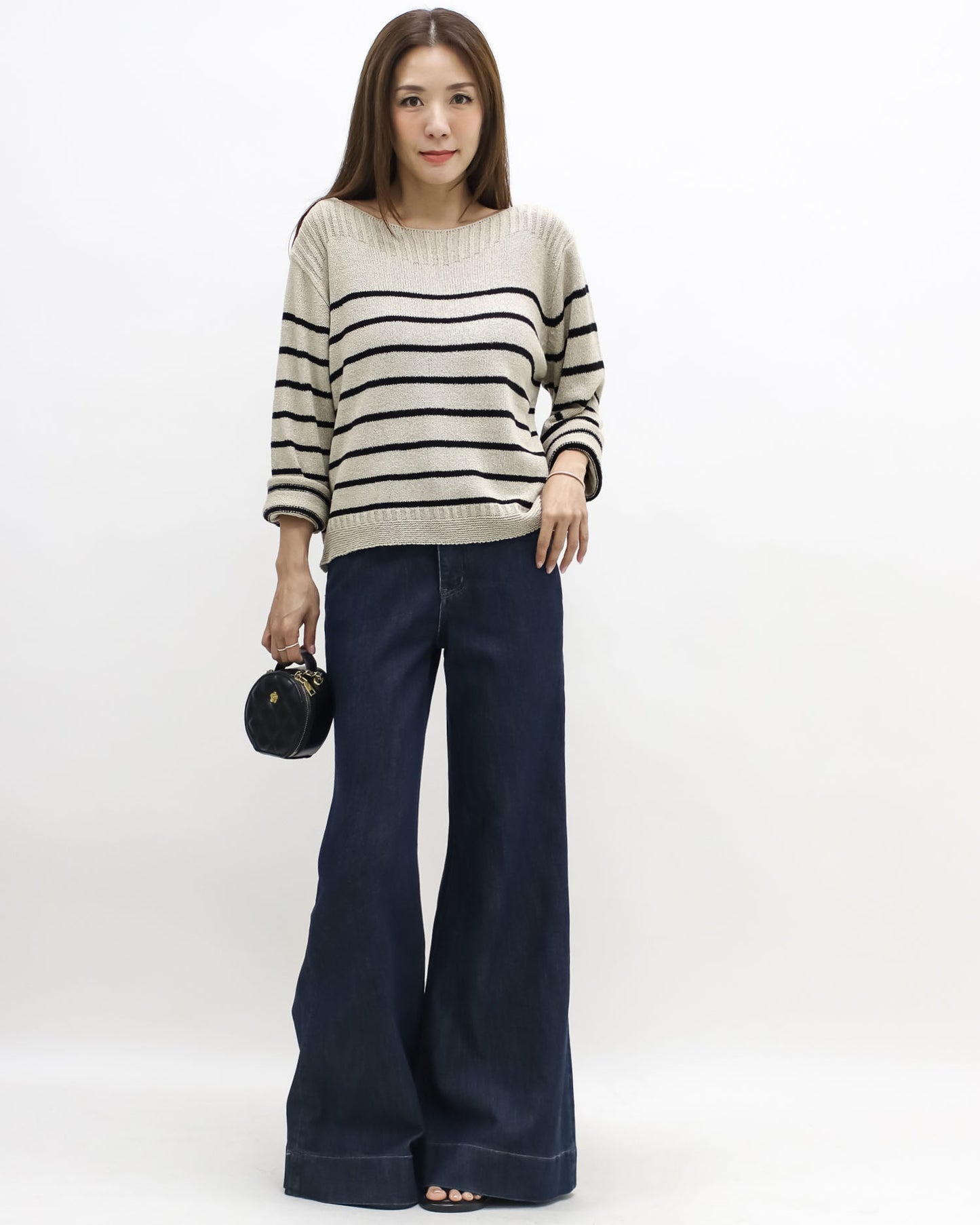 beige & black stripes knitted top