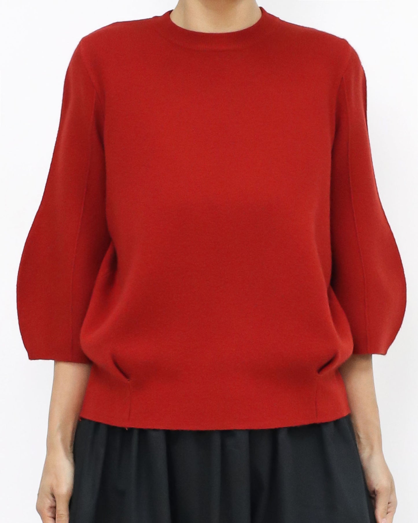 red puff sleeves knitted top