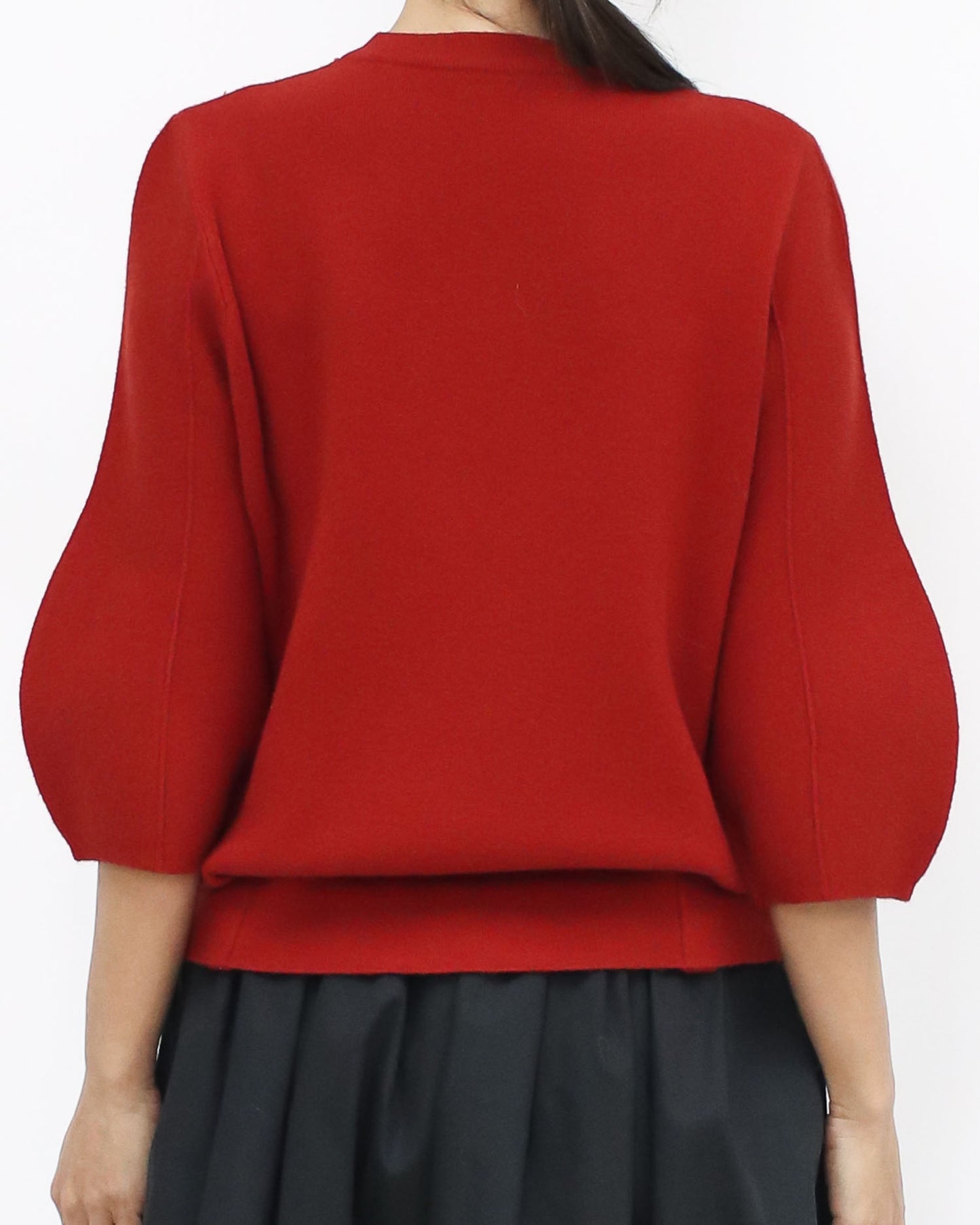 red puff sleeves knitted top