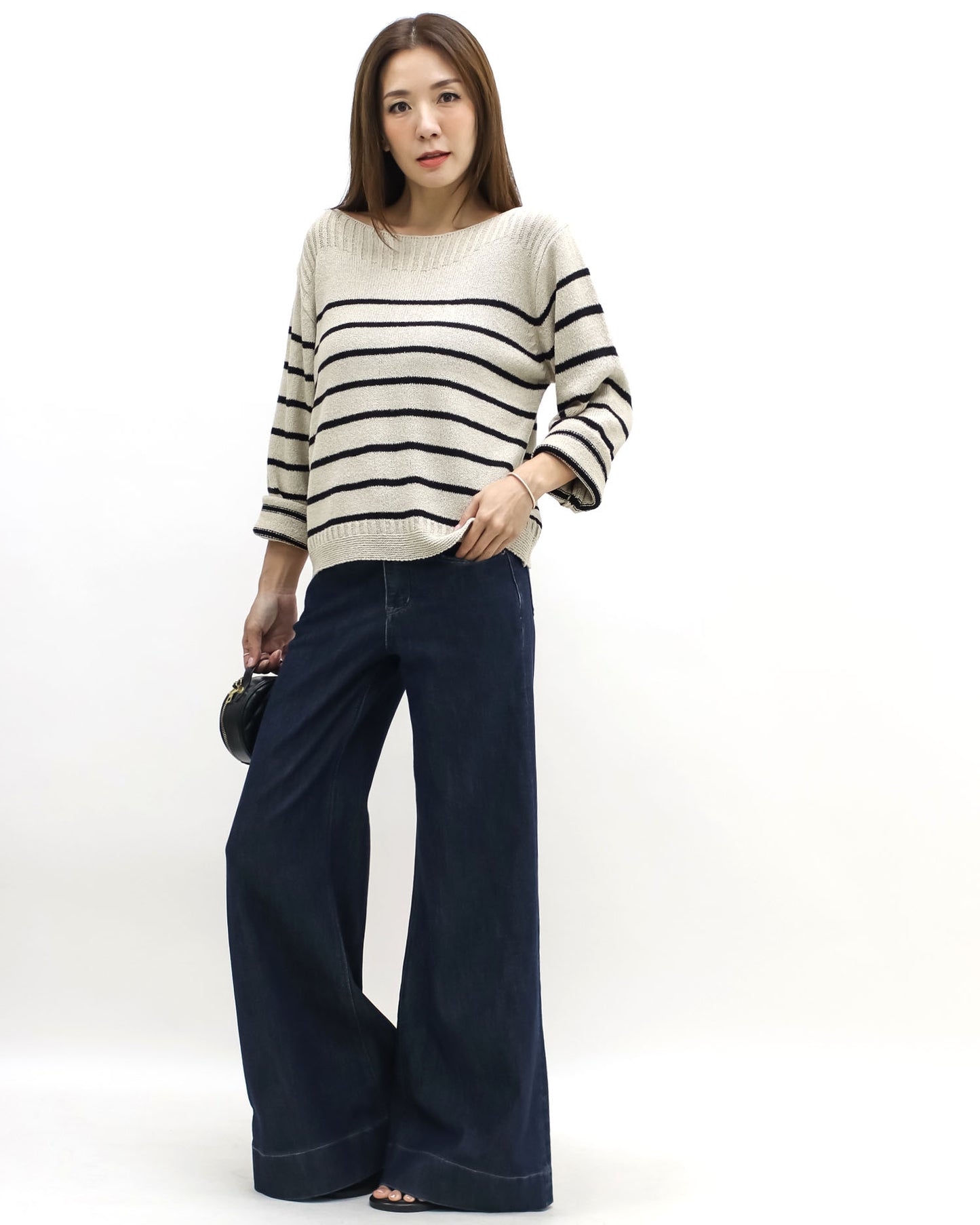 beige & black stripes knitted top
