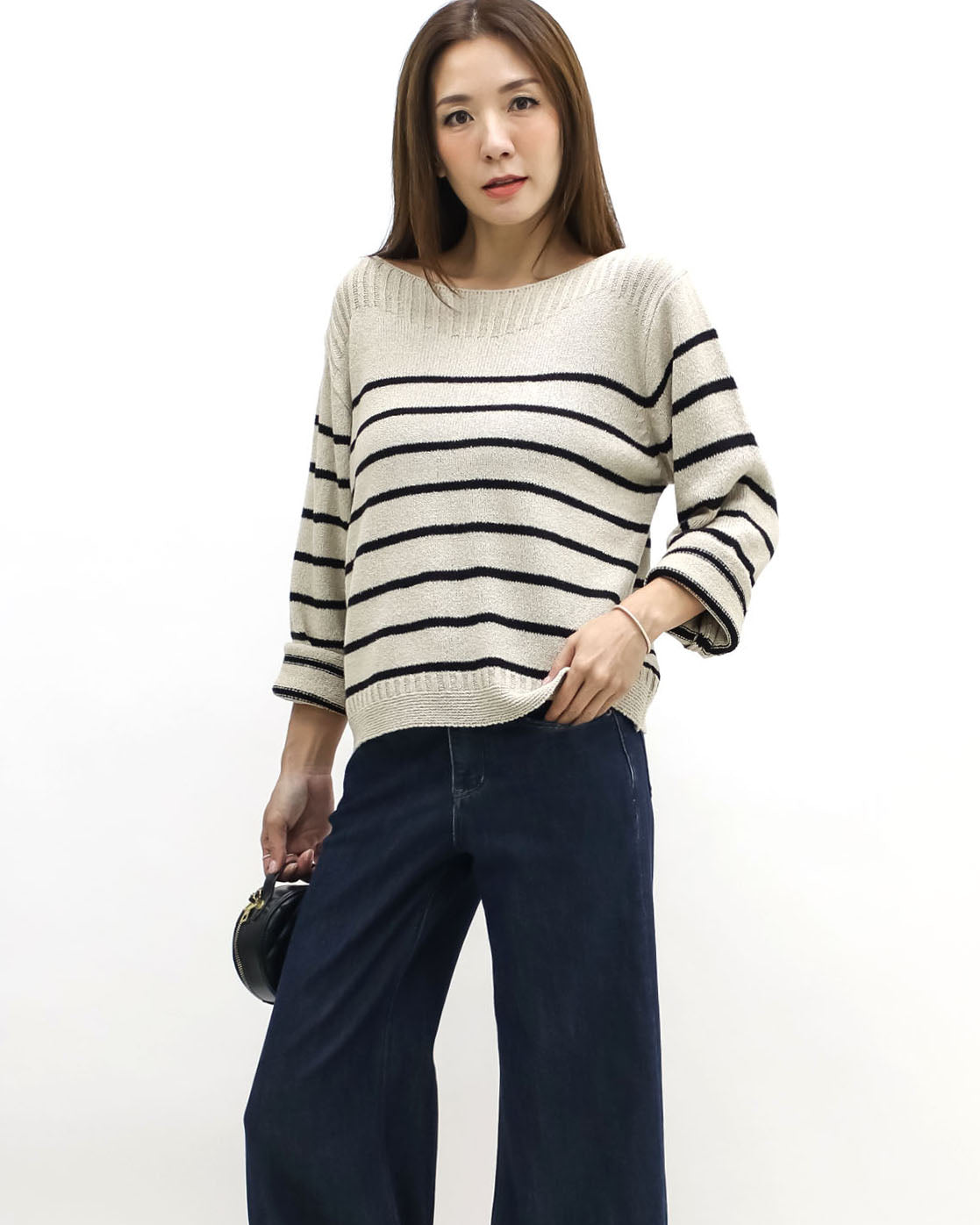 beige & black stripes knitted top