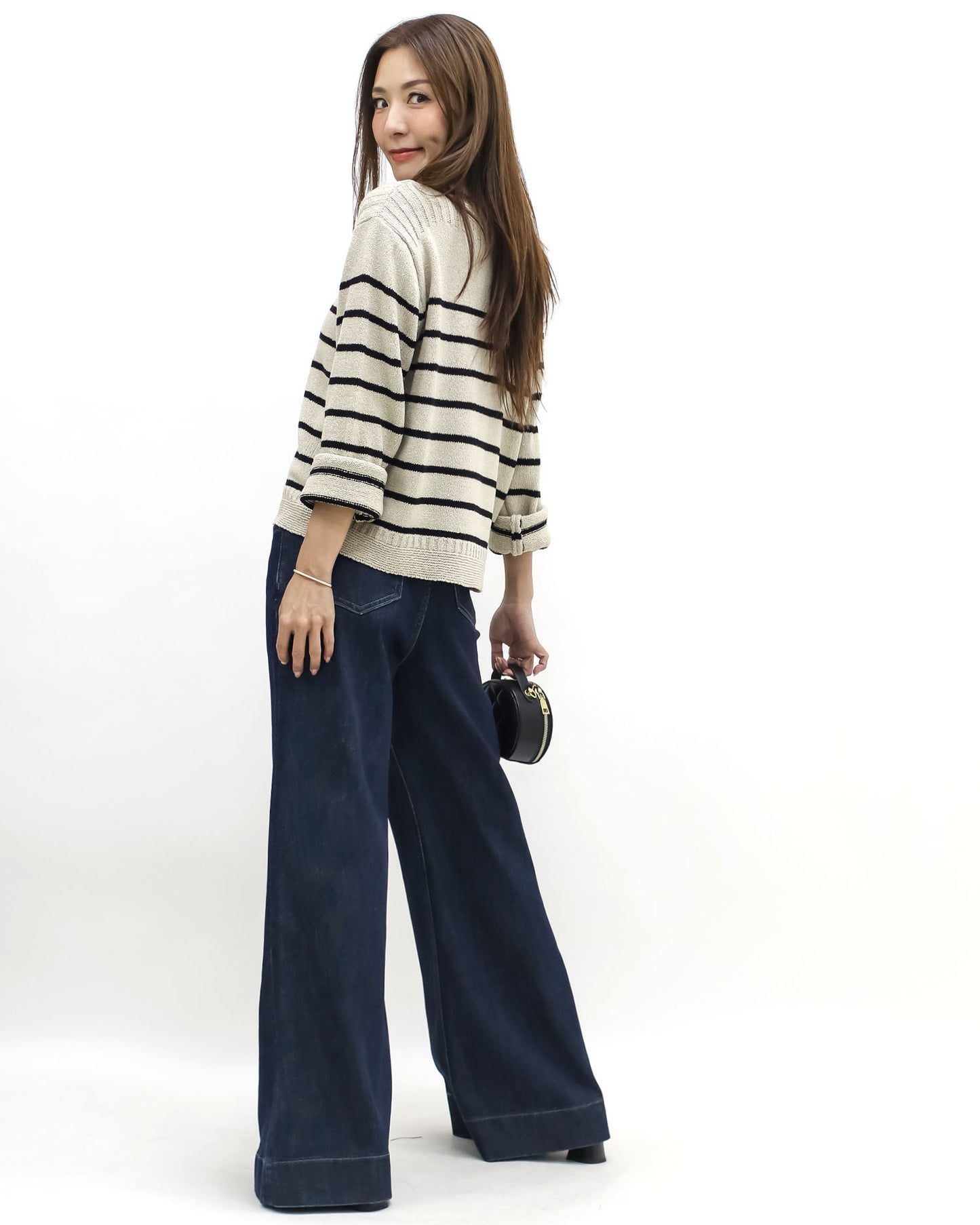 beige & black stripes knitted top