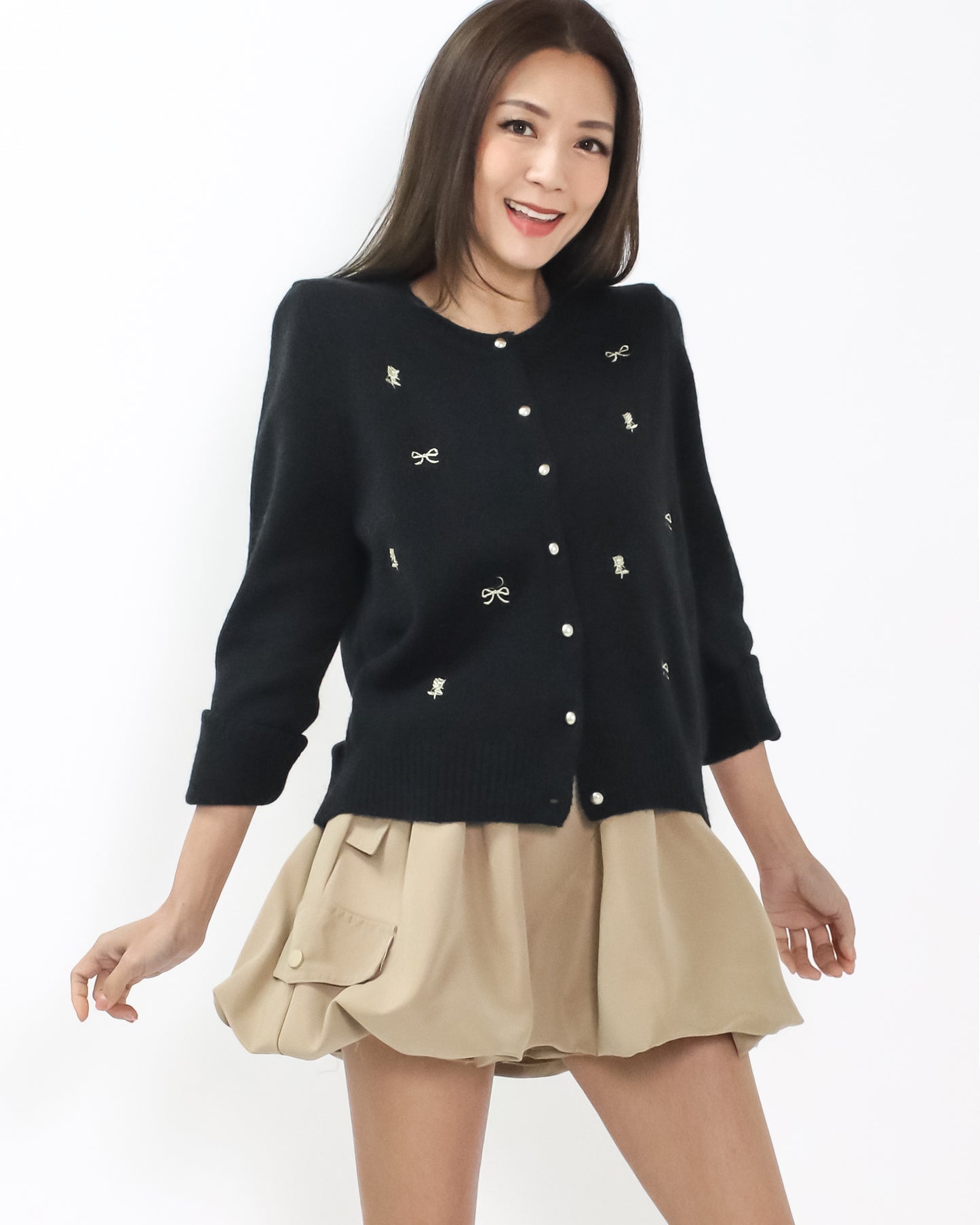 black w/ gold stitched knitted cardigan