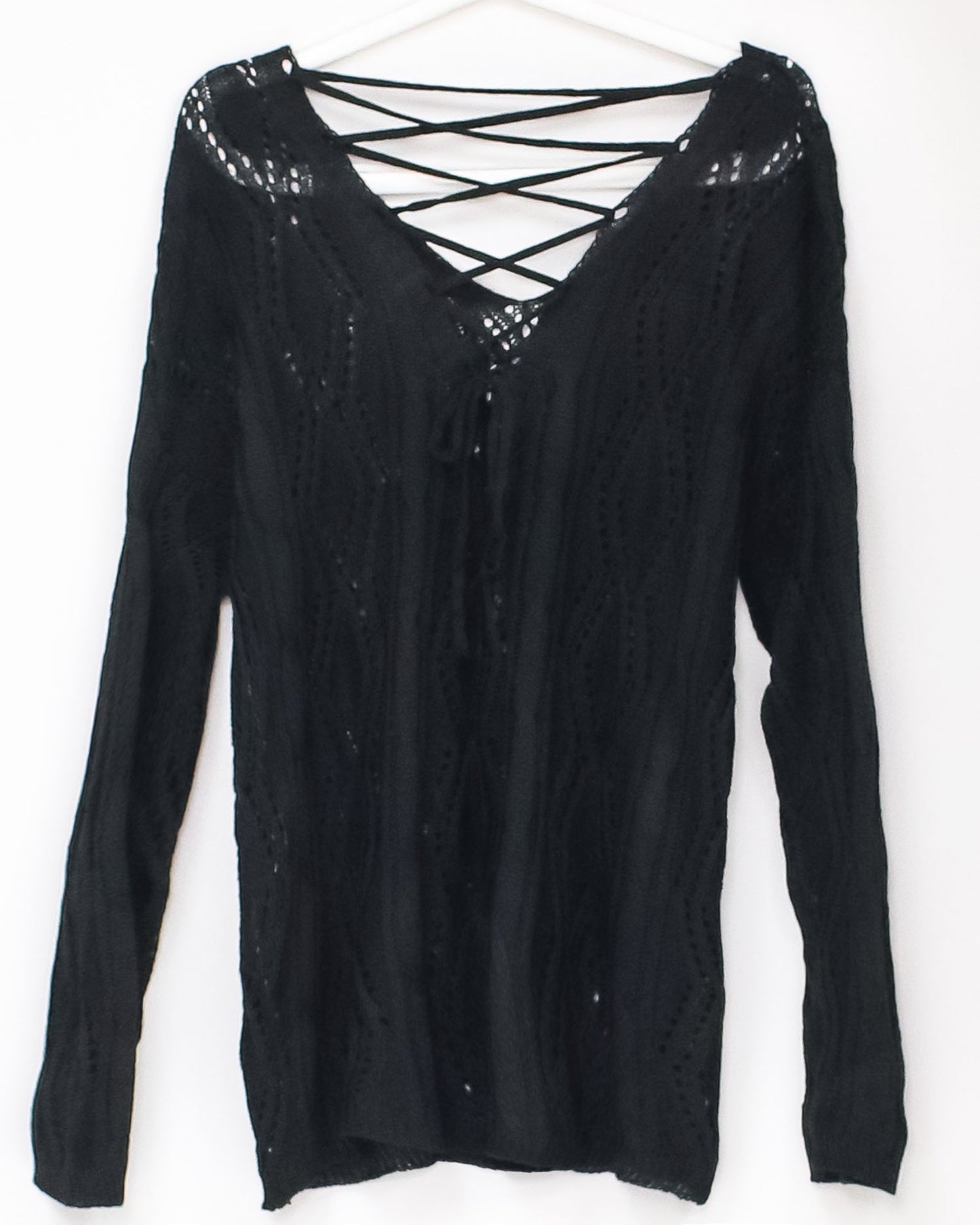 black lace up back knitted cover up dress *pre-order*