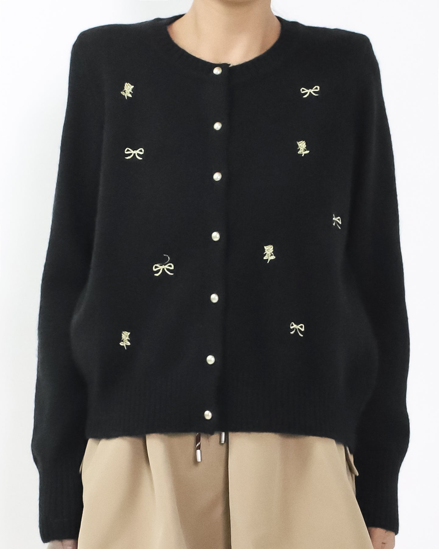 black w/ gold stitched knitted cardigan