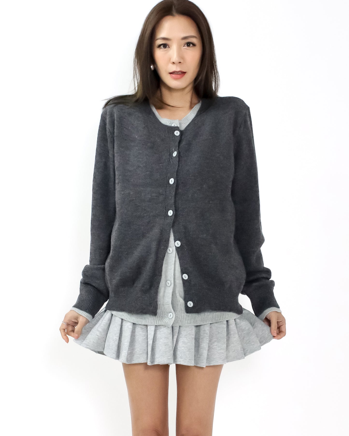 charcoal grey & grey layers knitted cardigan