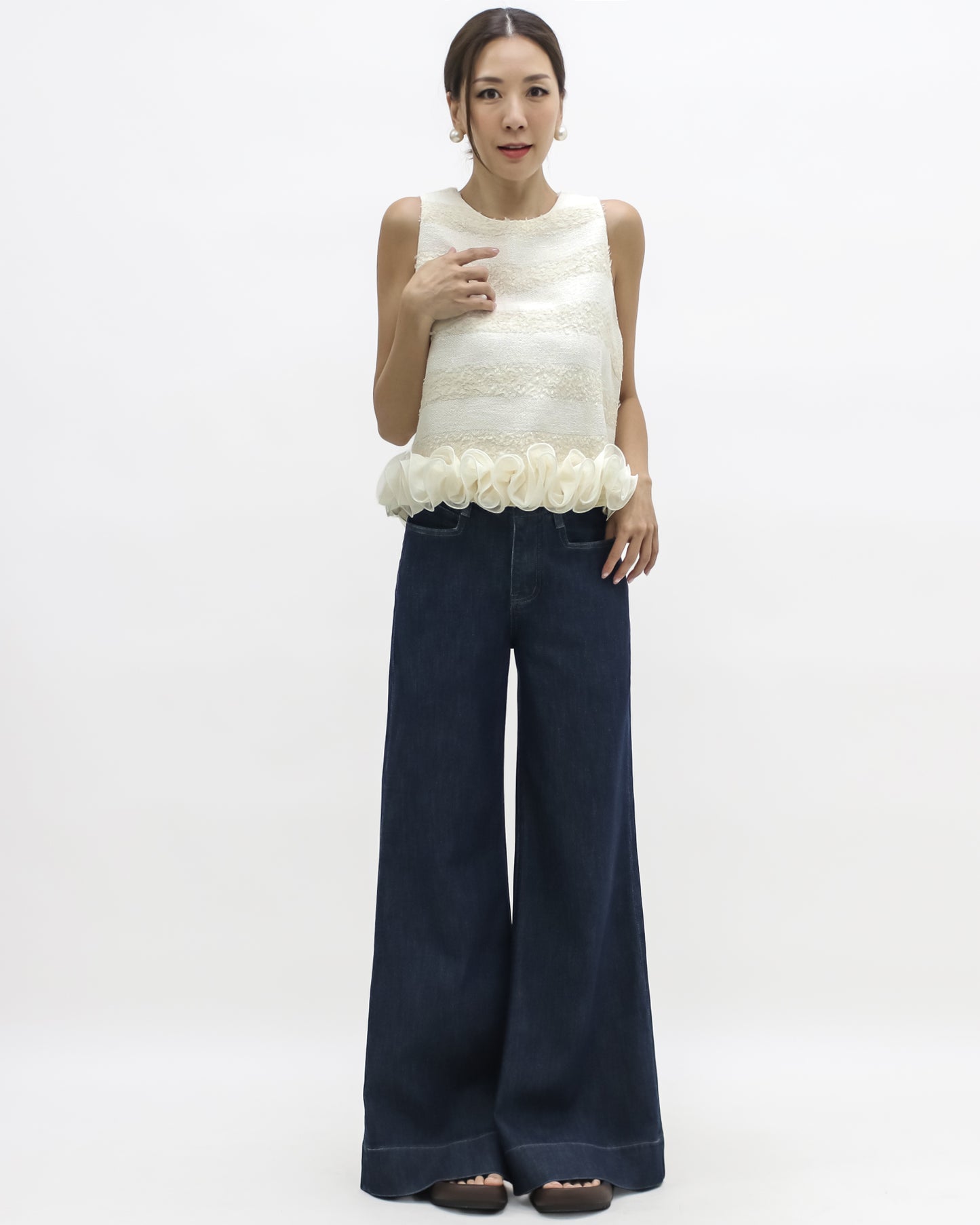 ivory tweed stripes w/ flowers hem vest