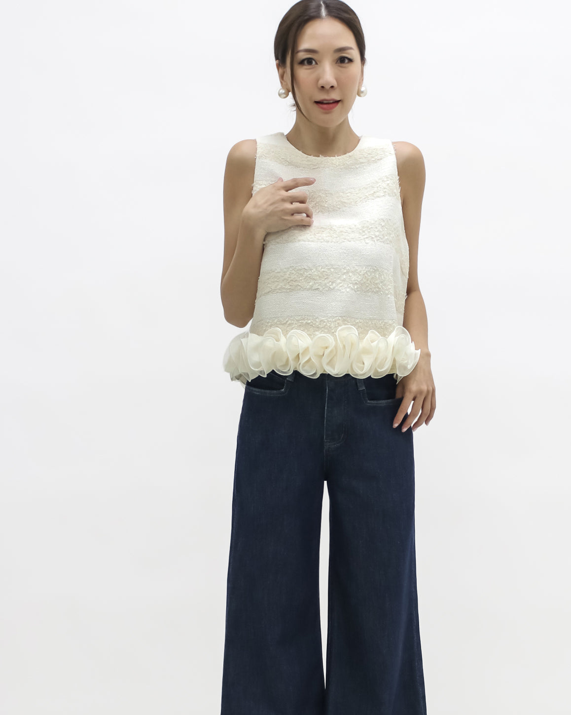 ivory tweed stripes w/ flowers hem vest