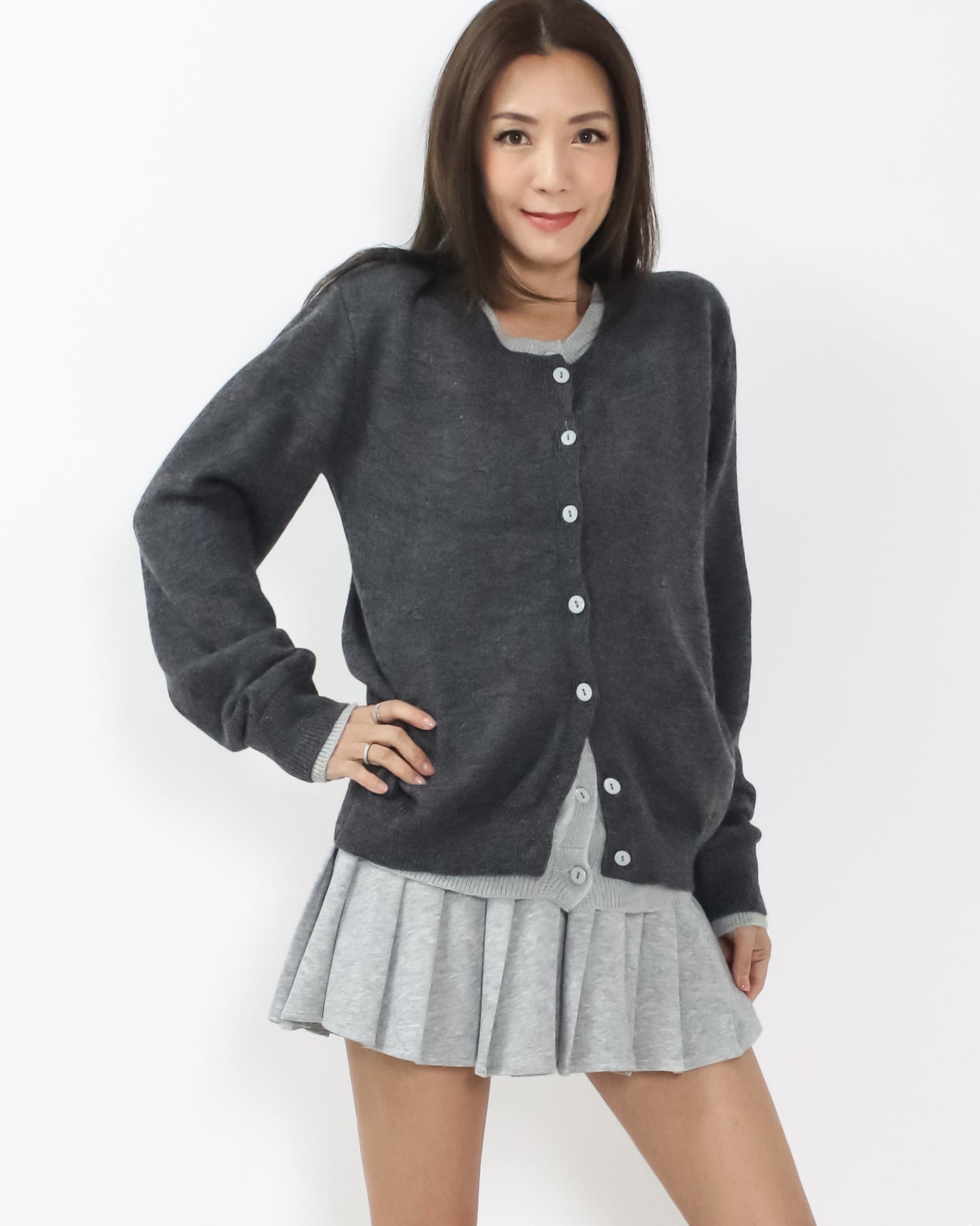 charcoal grey & grey layers knitted cardigan