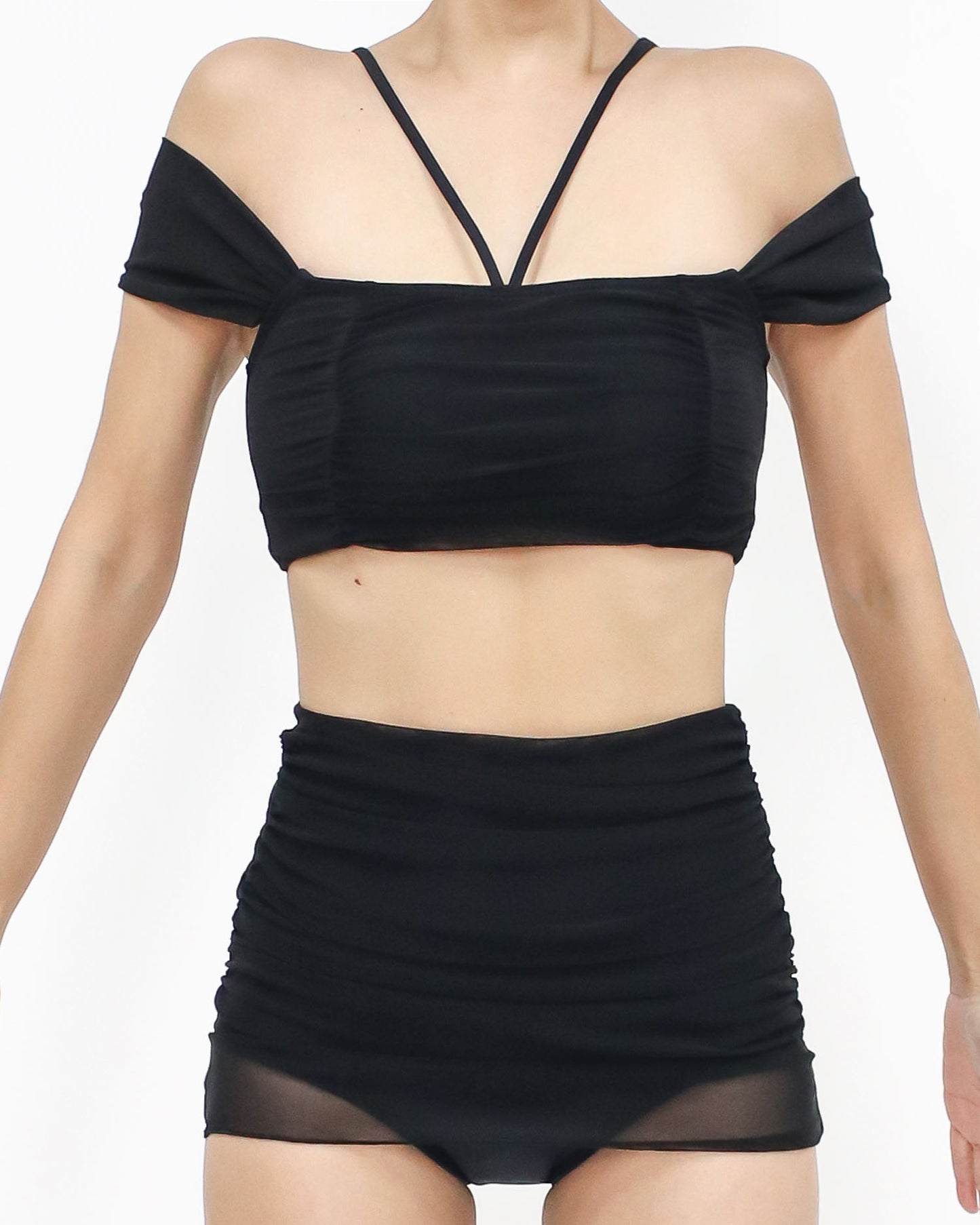 black mesh layer off shoulders top & high waist pants swimwear *pre-order*