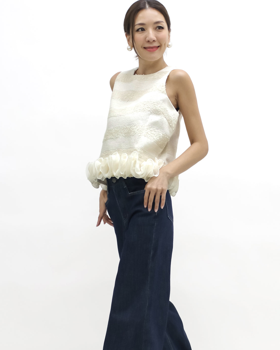 ivory tweed stripes w/ flowers hem vest