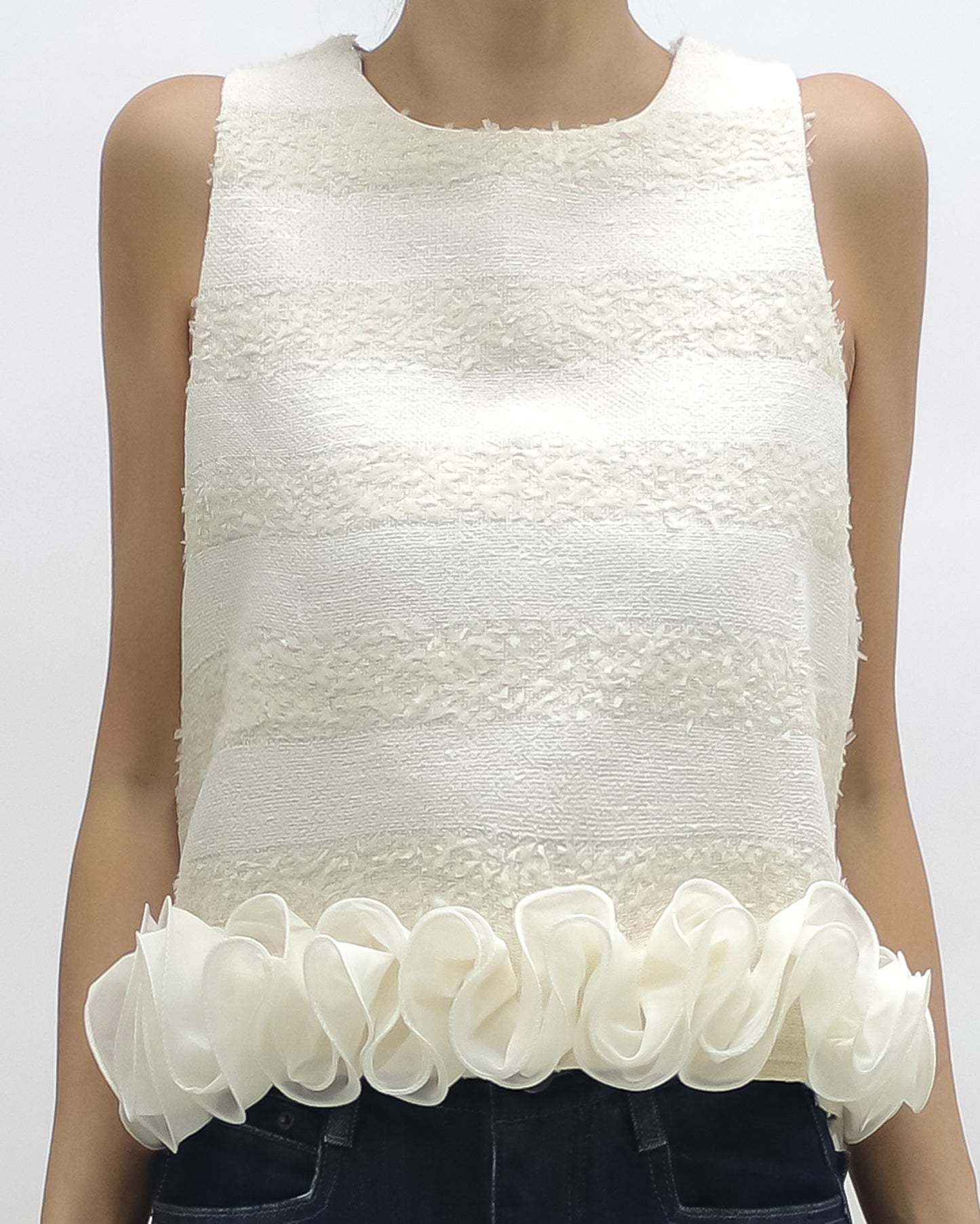 ivory tweed stripes w/ flowers hem vest