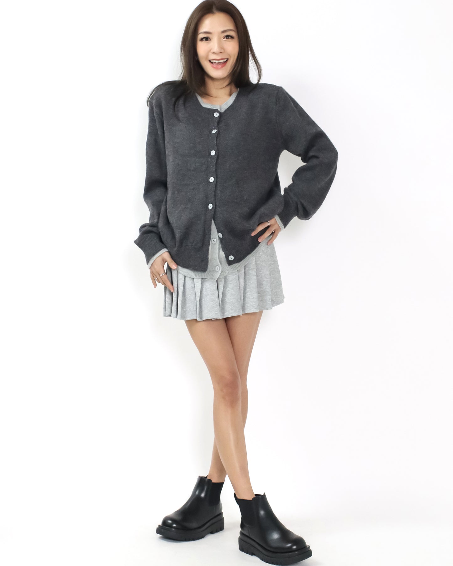 charcoal grey & grey layers knitted cardigan