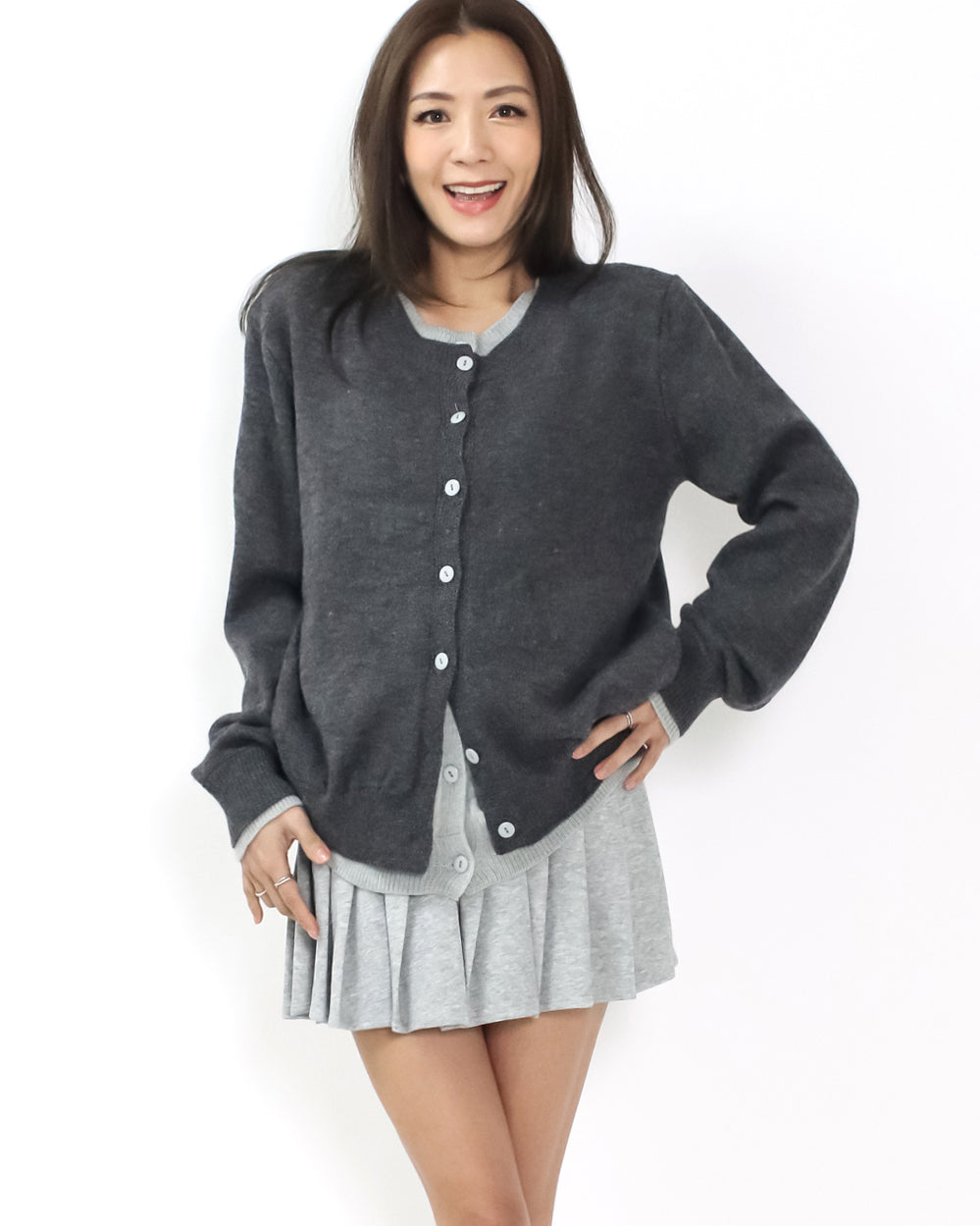 charcoal grey & grey layers knitted cardigan