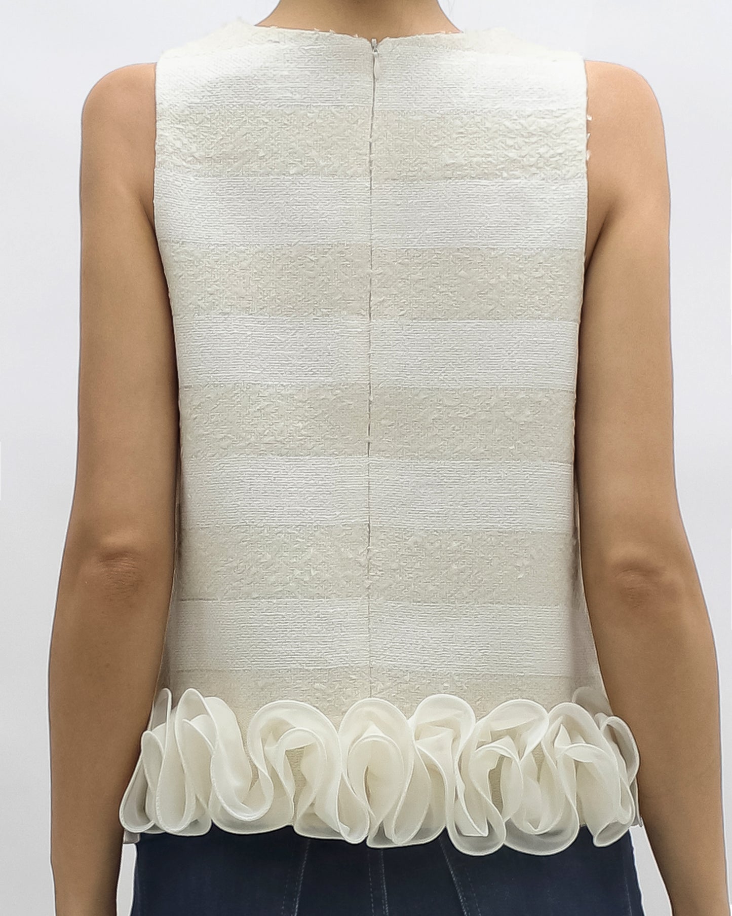 ivory tweed stripes w/ flowers hem vest