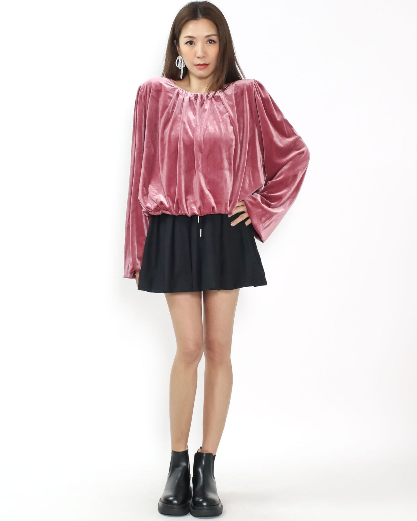 pink velvet puff sleeves top