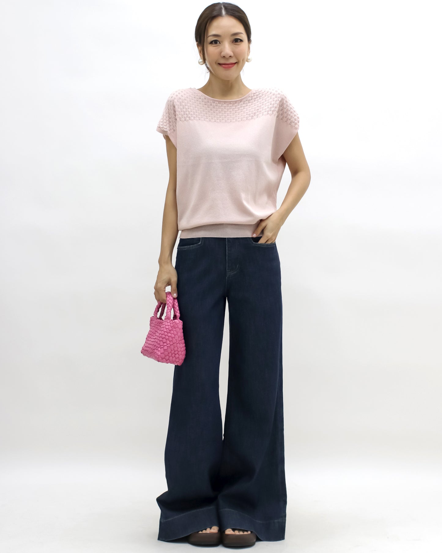 pink perforated summer cap luxe knitted top