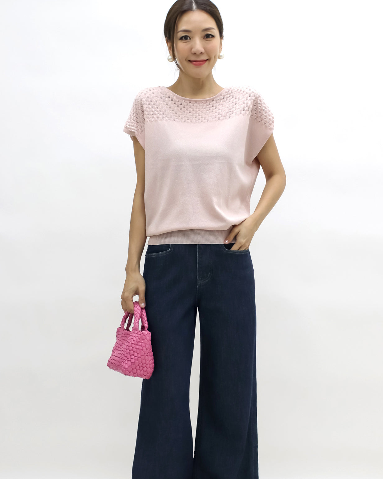 pink perforated summer cap luxe knitted top