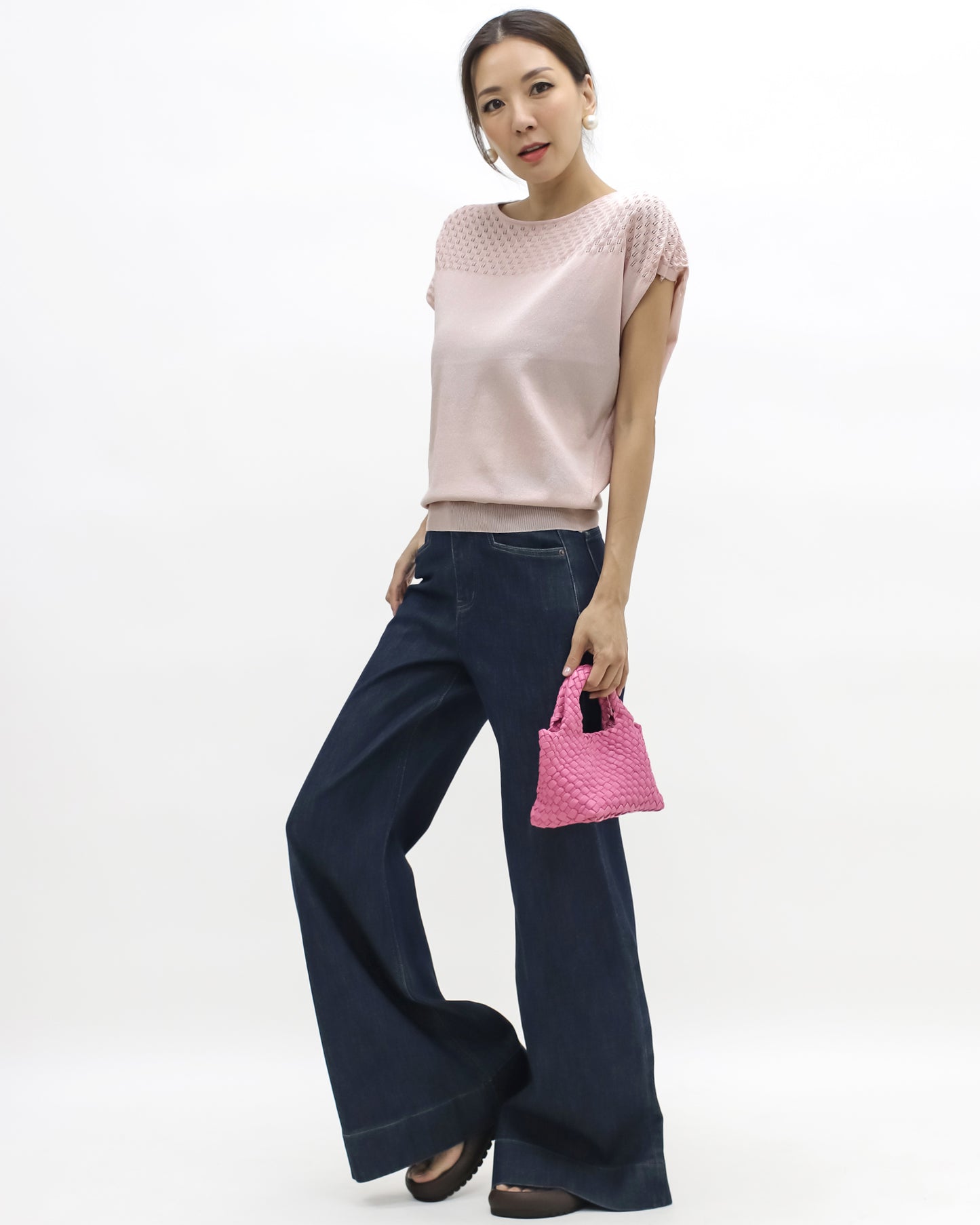 pink perforated summer cap luxe knitted top
