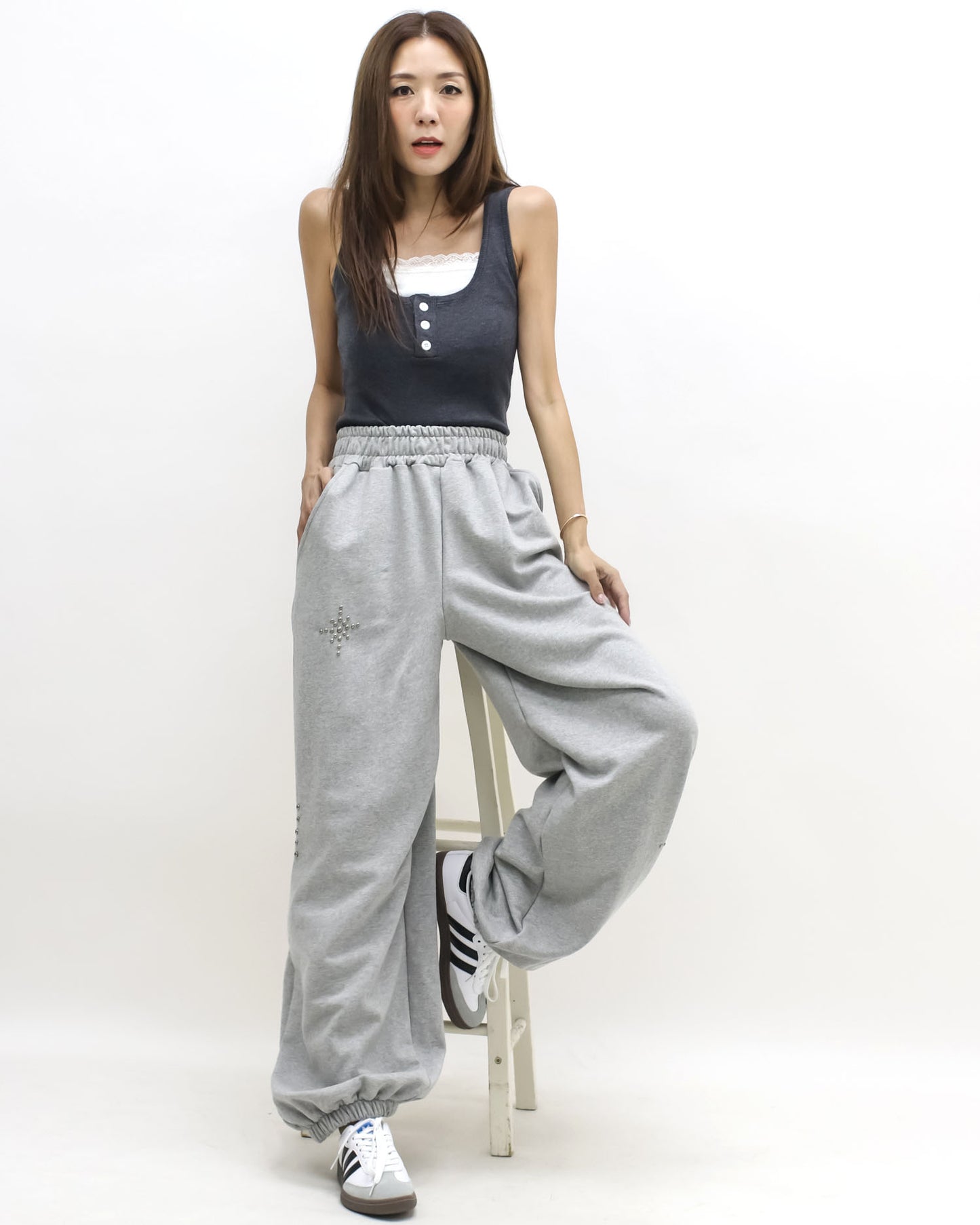 grey studded sweat joggers