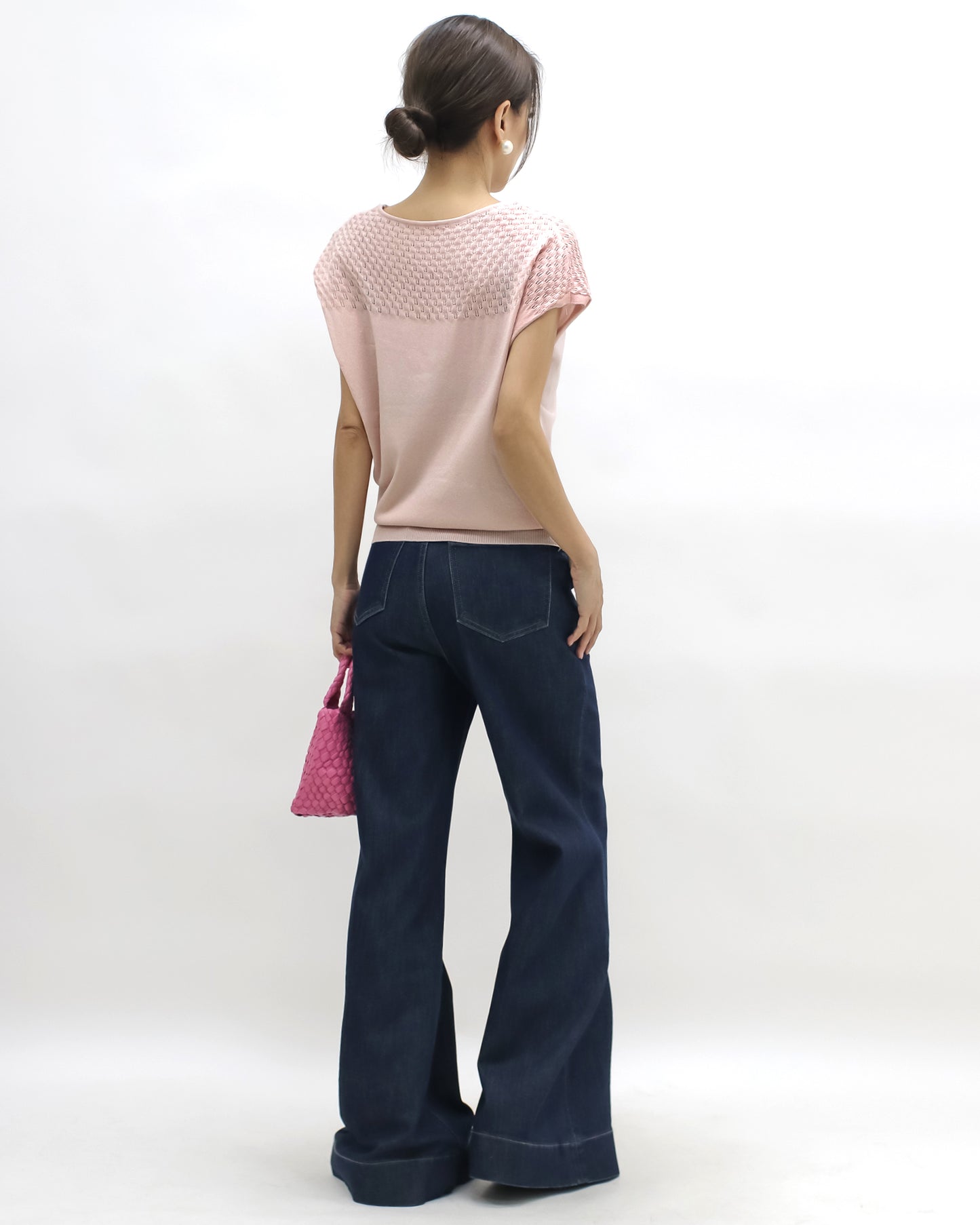 pink perforated summer cap luxe knitted top