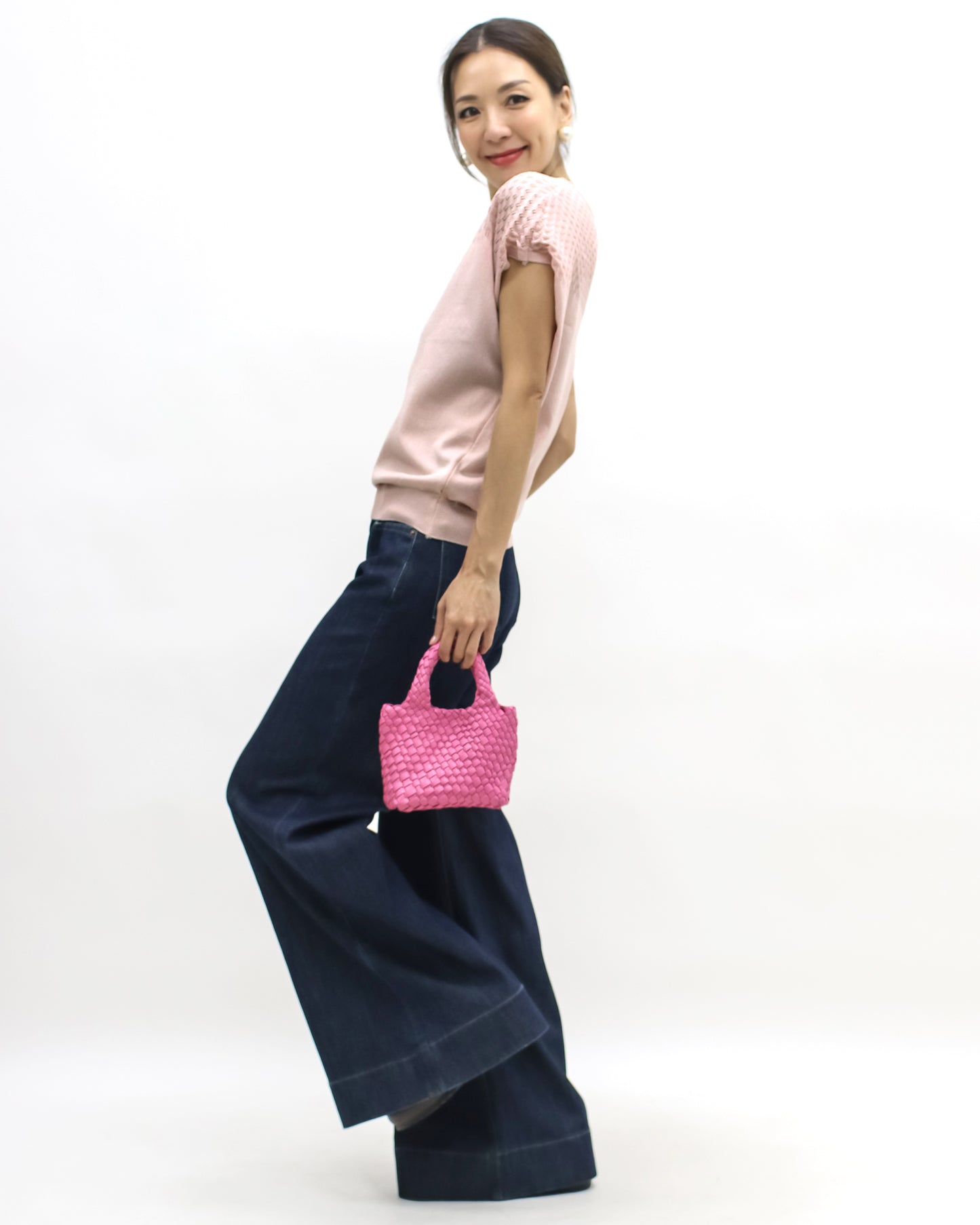 pink perforated summer cap luxe knitted top