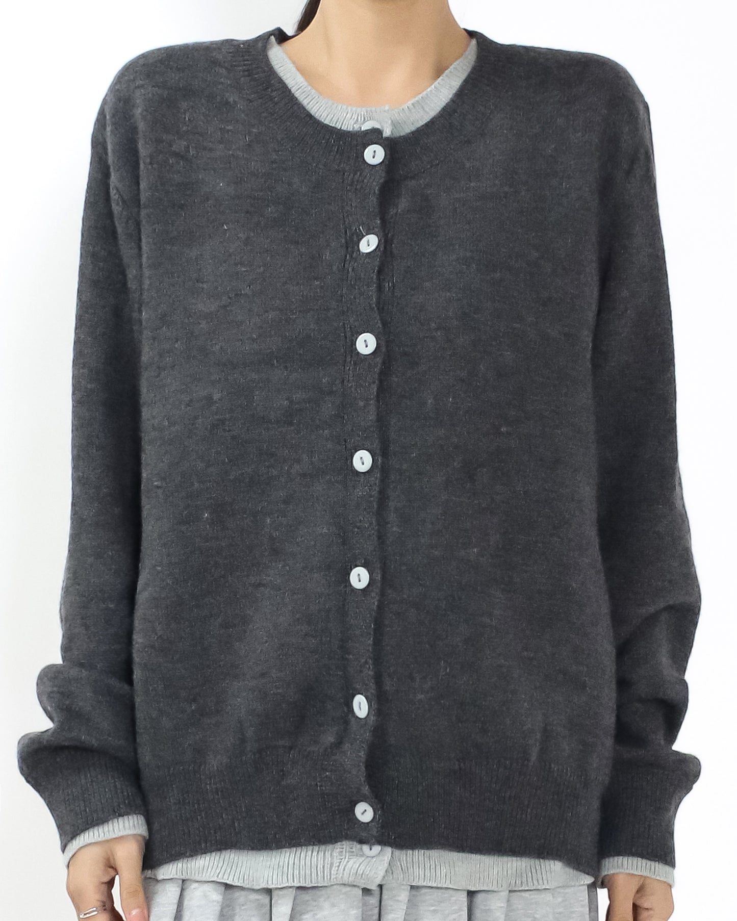 charcoal grey & grey layers knitted cardigan