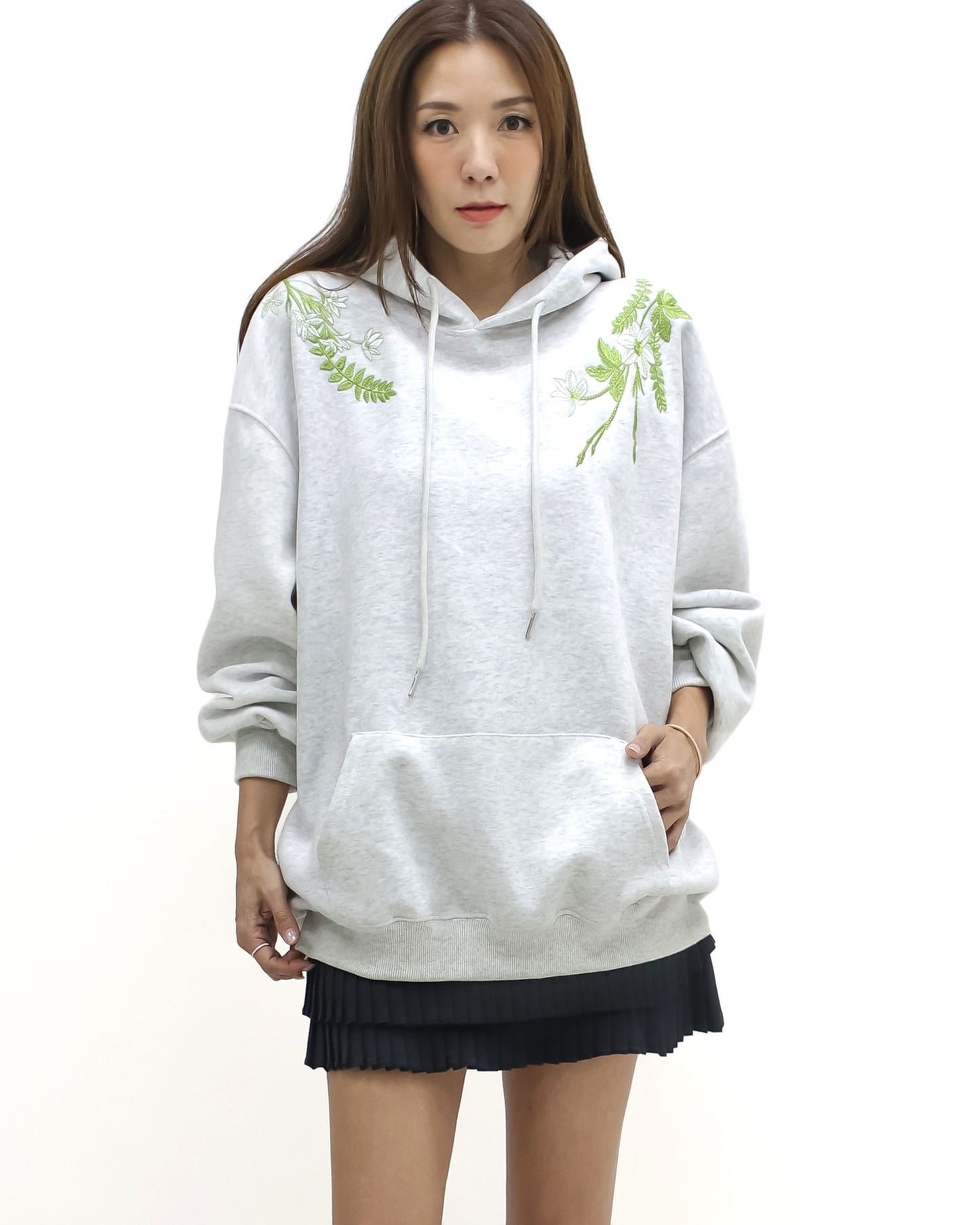 marl grey embroidered hoodie sweatshirt