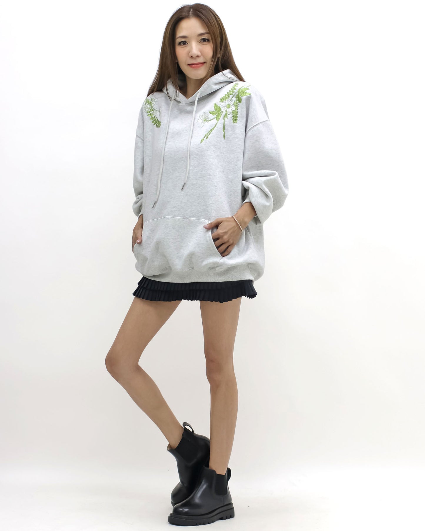 marl grey embroidered hoodie sweatshirt
