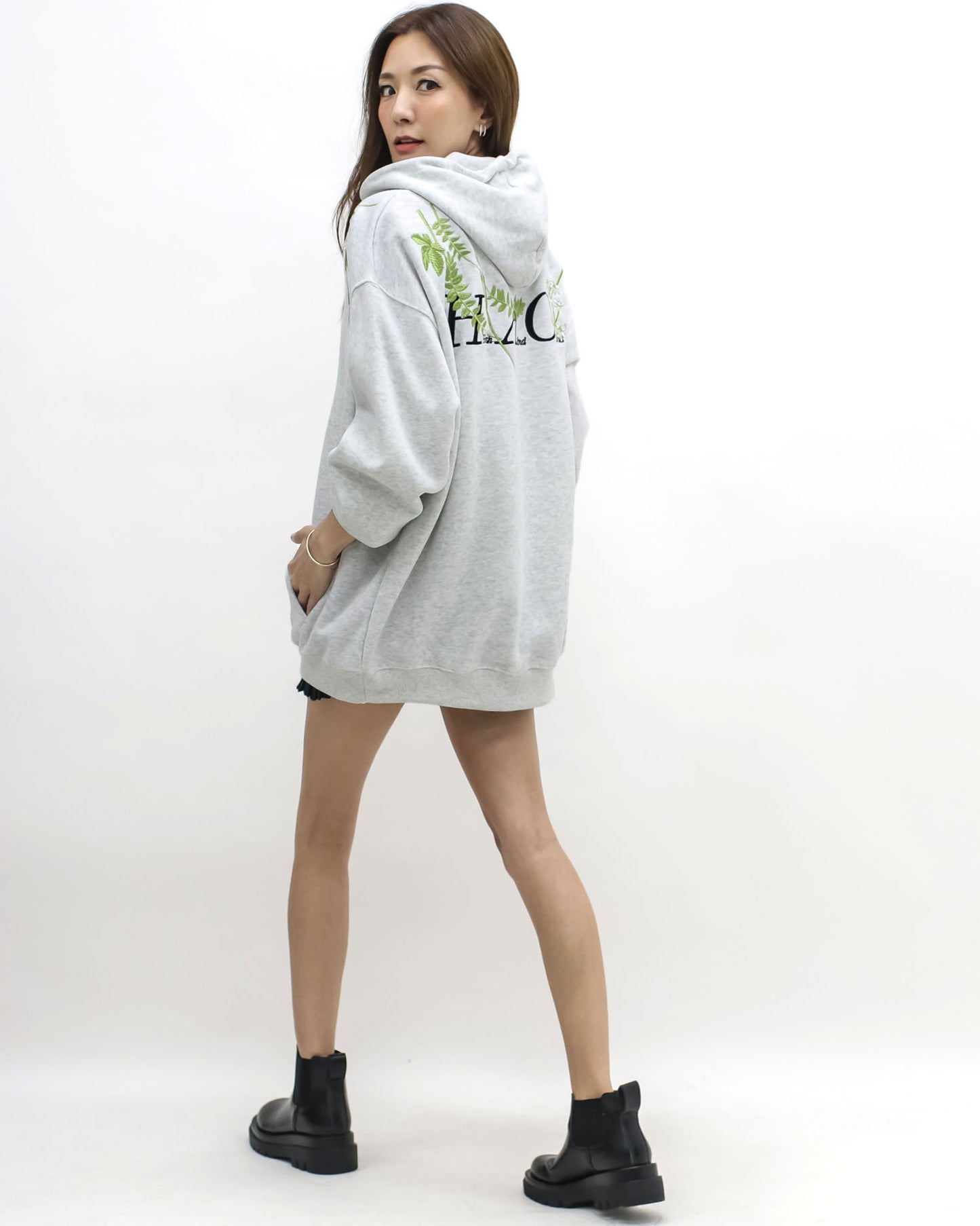 marl grey embroidered hoodie sweatshirt