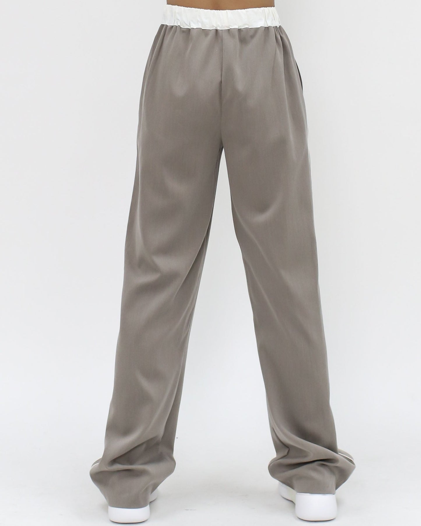 beige w/ ivory stripe & waist band straight pants