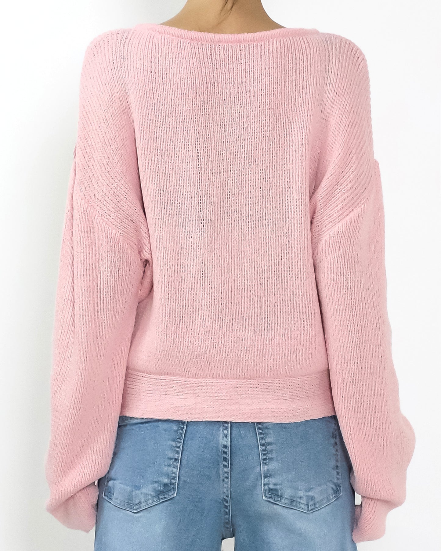pink tie-up front knitted top *pre-order*