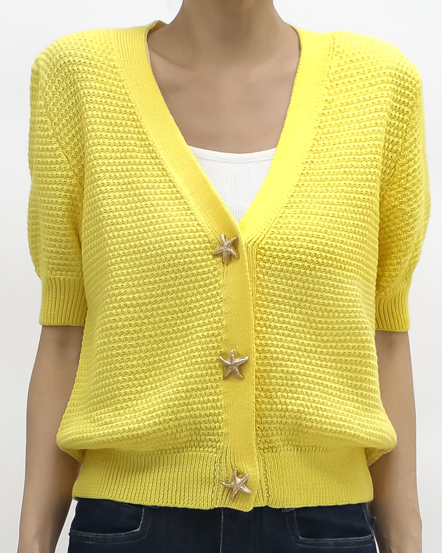 yellow starfish button fine knitted cardigan