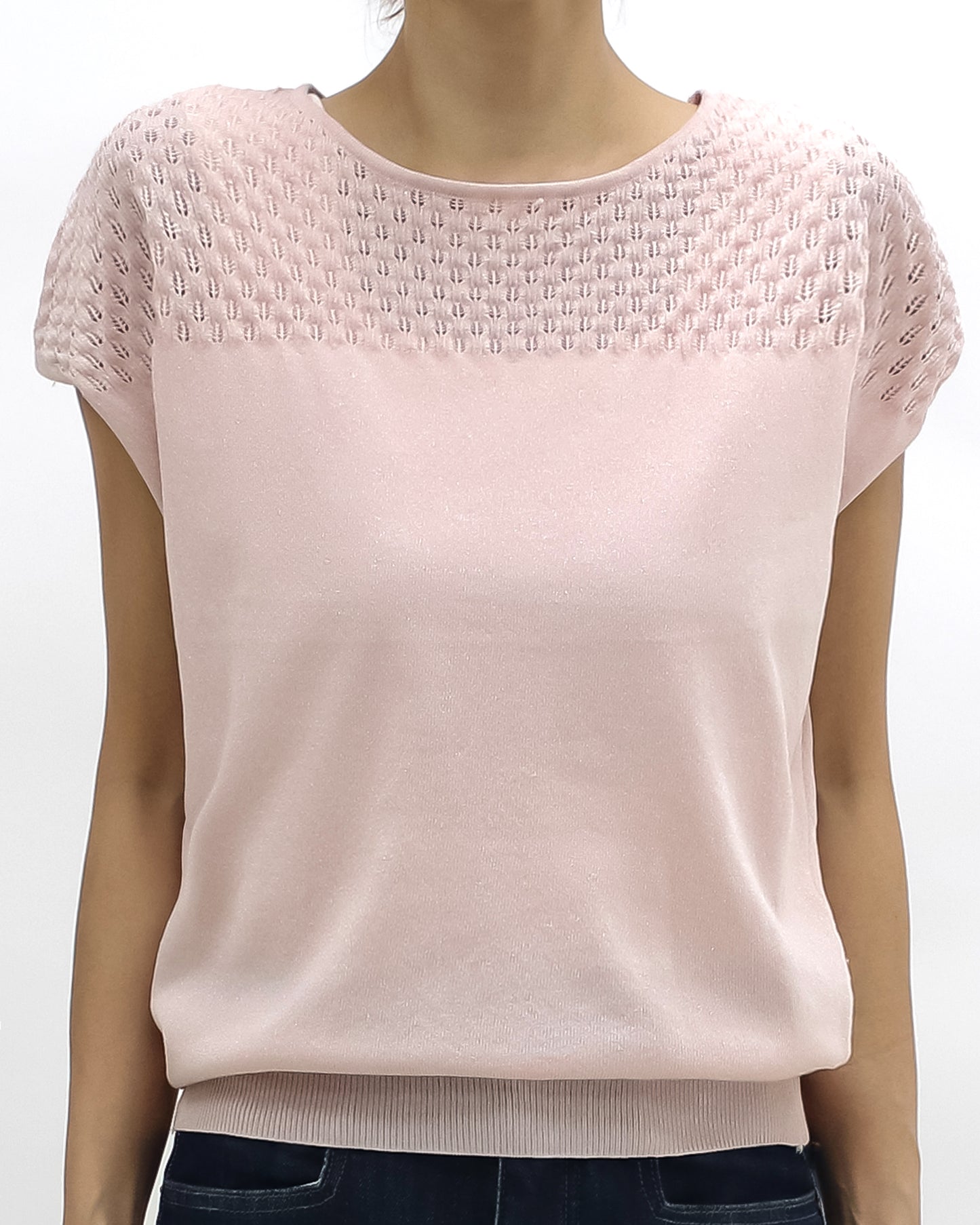 pink perforated summer cap luxe knitted top