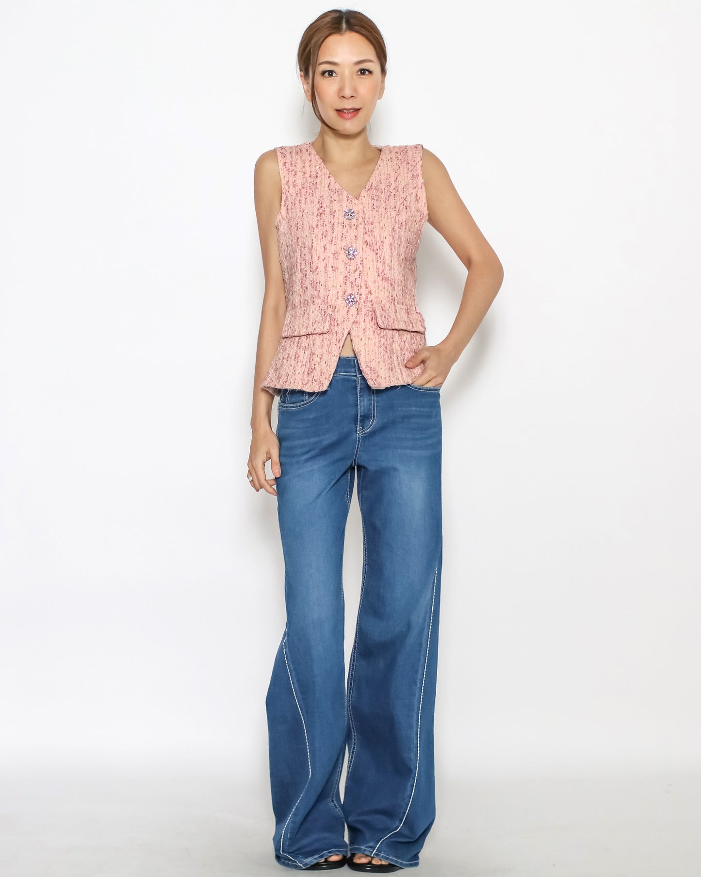 pink tweed vest jacket