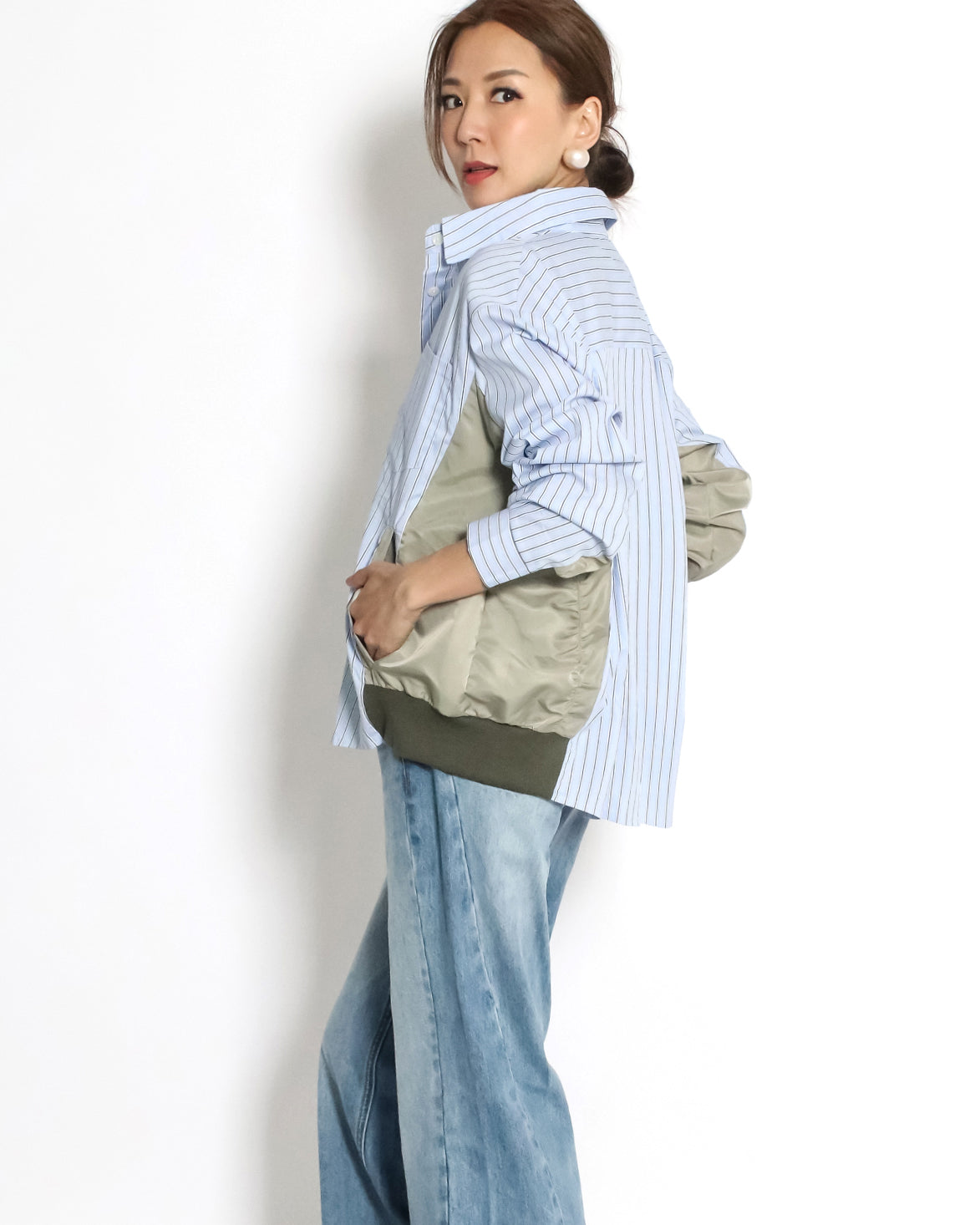 blue & ivory stripes w/ green tech shirt *pre-order*